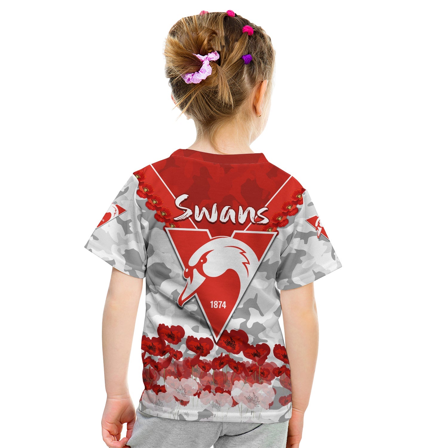 (Custom Personalised) Swans ANZAC 2022 T shirt KID Bloods Sydney Poppy Flowers - Vibe Hoodie Shop