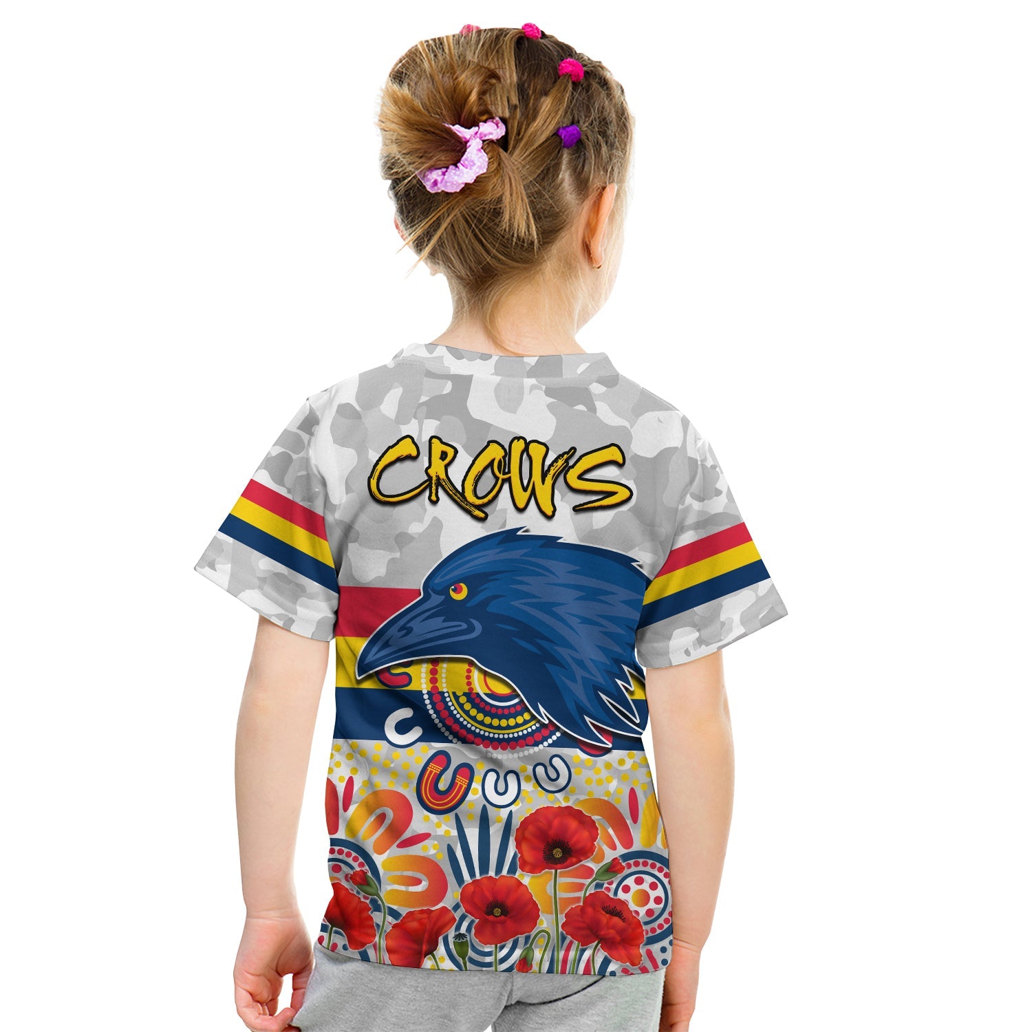 (Custom Personalised) Crows ANZAC 2022 T shirt KID Adelaide Football Aboriginal Poppy - Vibe Hoodie Shop