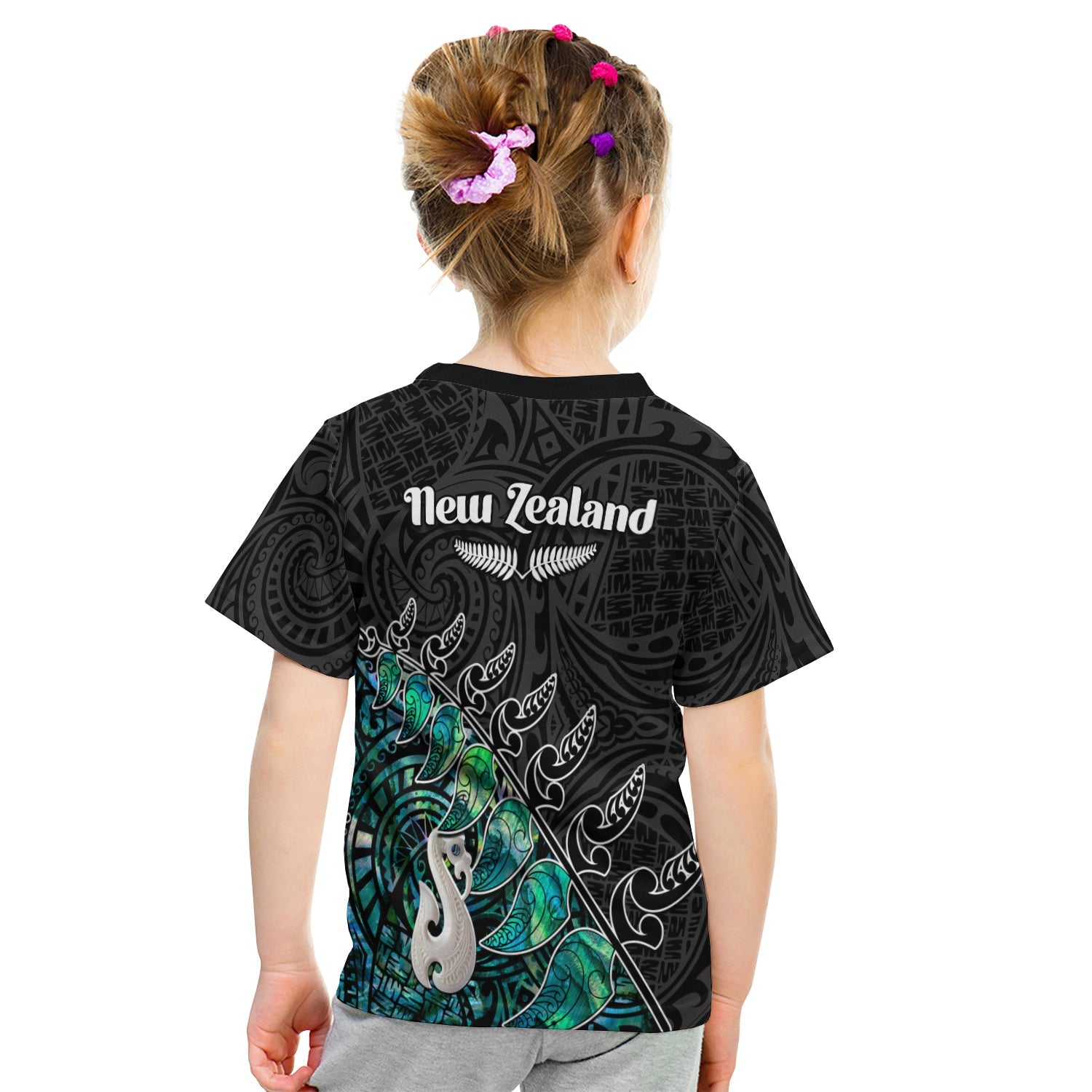 (Custom Personalised) New Zealand Maori T shirt KID Fern and Manaia Version Black - Vibe Hoodie Shop