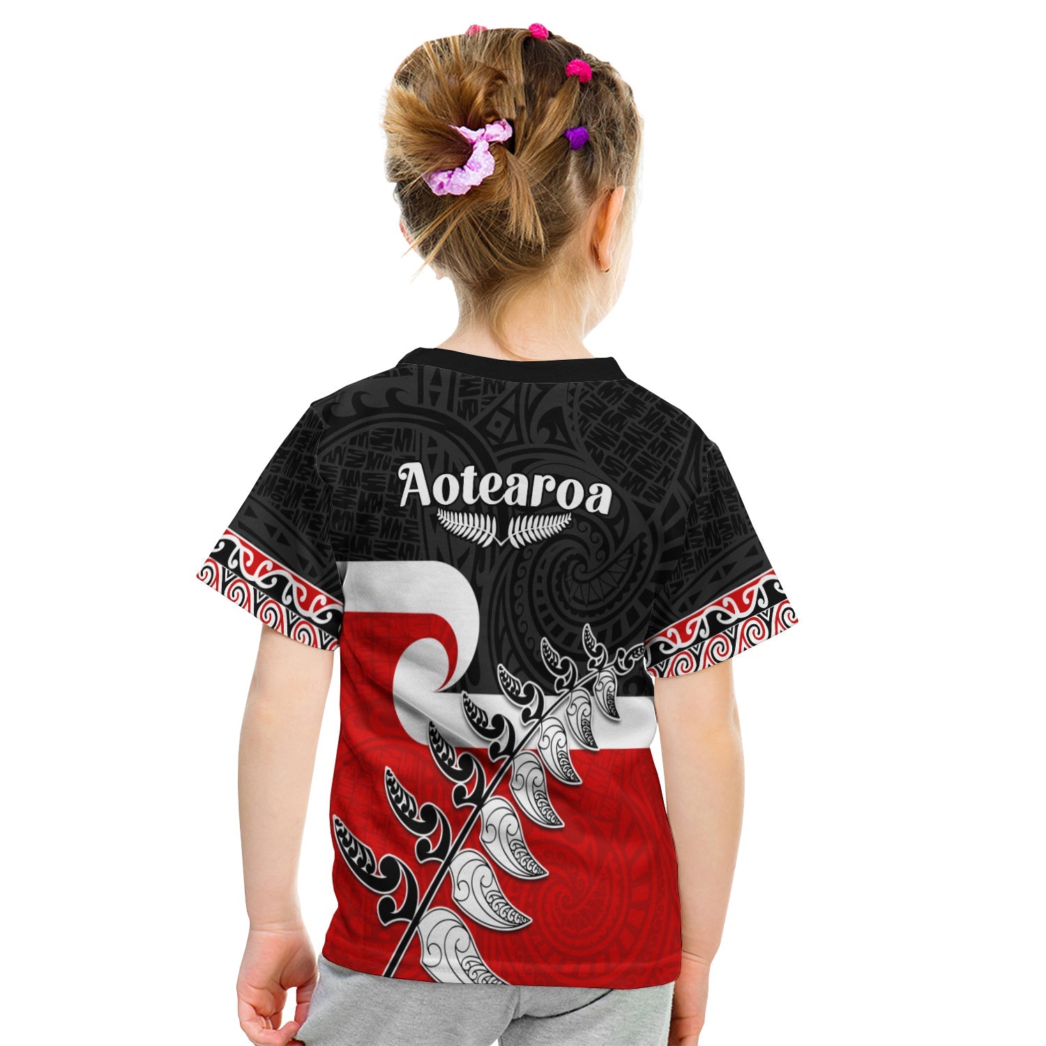 (Custom Personalised) Waitangi T shirt KID Aotearoa Maori Pattern Mix Fern and Manaia Koru - Vibe Hoodie Shop