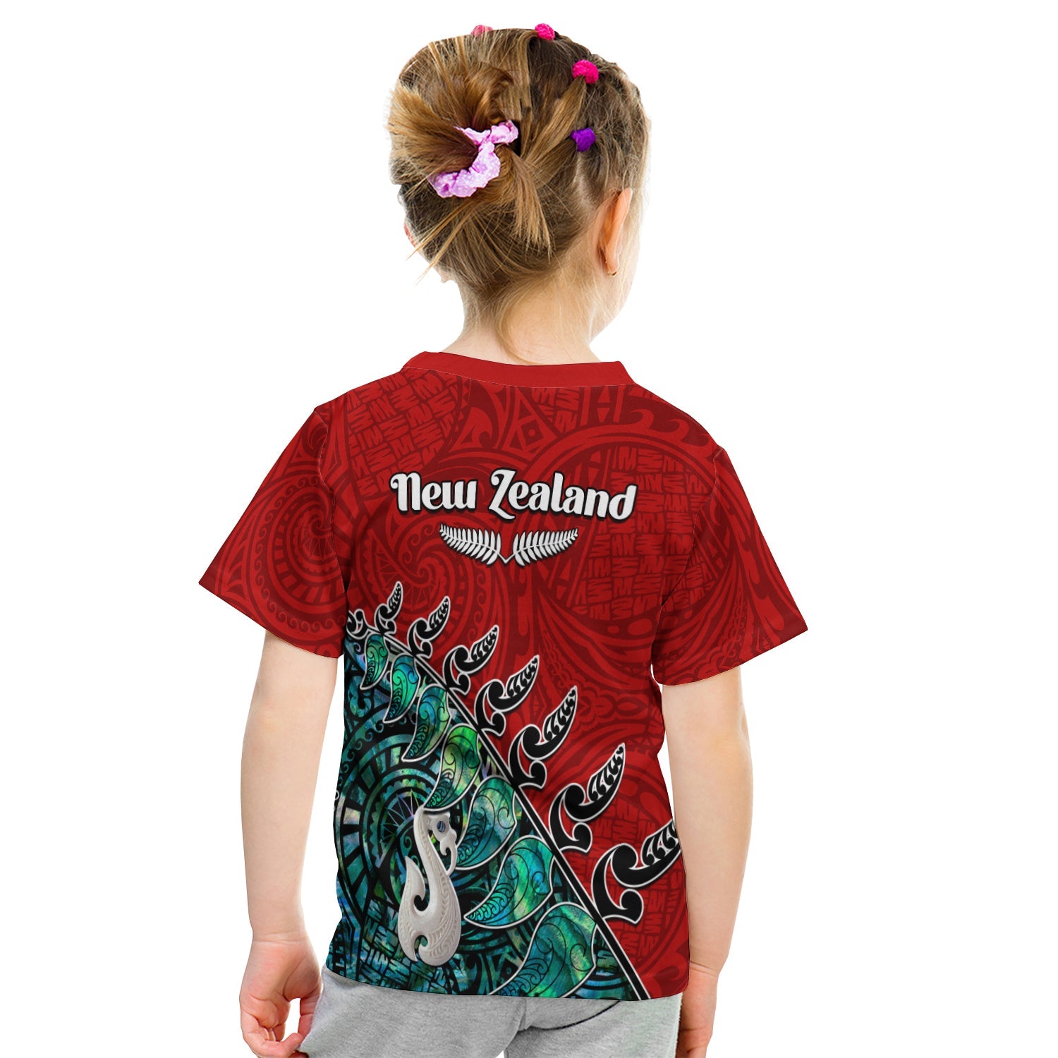 (Custom Personalised) New Zealand Maori T shirt KID Fern and Manaia Version Red - Vibe Hoodie Shop