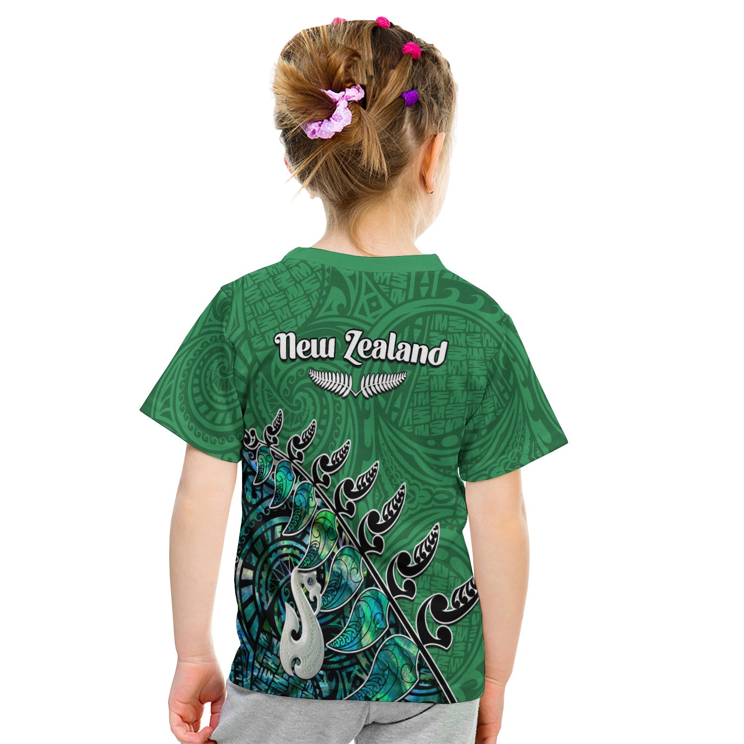 (Custom Personalised) New Zealand Maori T shirt KID Fern and Manaia Version Green - Vibe Hoodie Shop