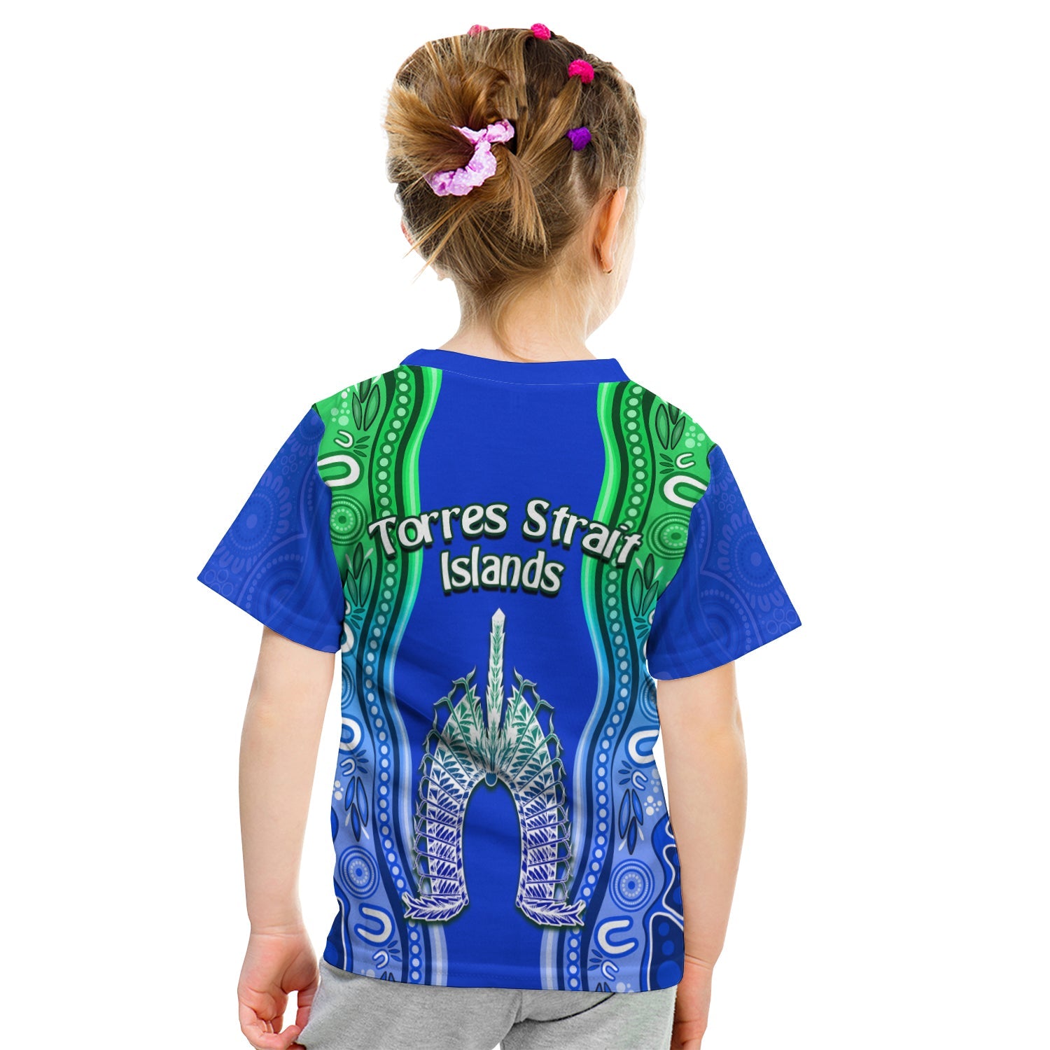 Torres Strait Islands T shirt KID The Dhari Mix Aboriginal Turtle Version Blue - Vibe Hoodie Shop