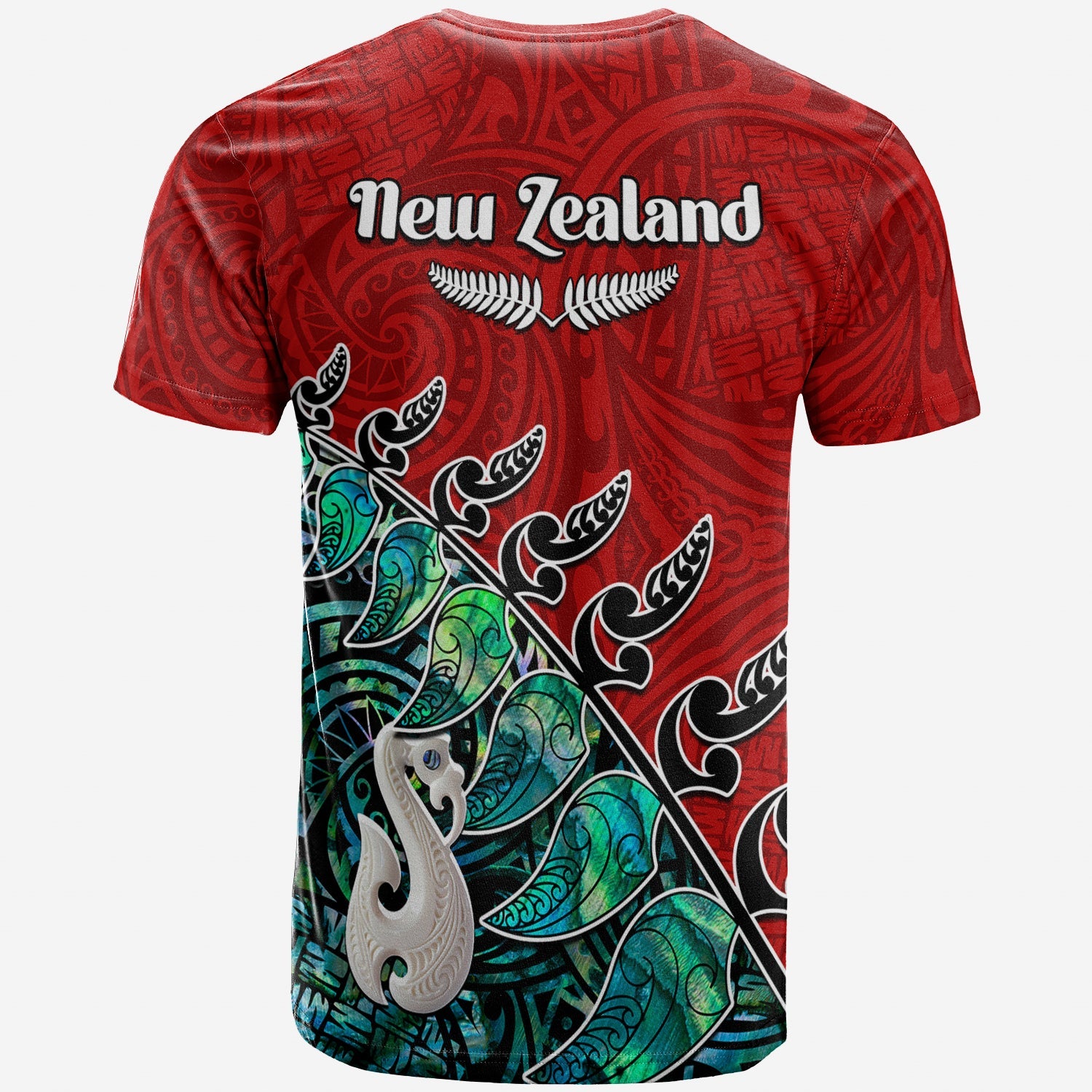 (Custom Personalised) New Zealand Maori T shirt Fern and Manaia Version Red - Vibe Hoodie Shop