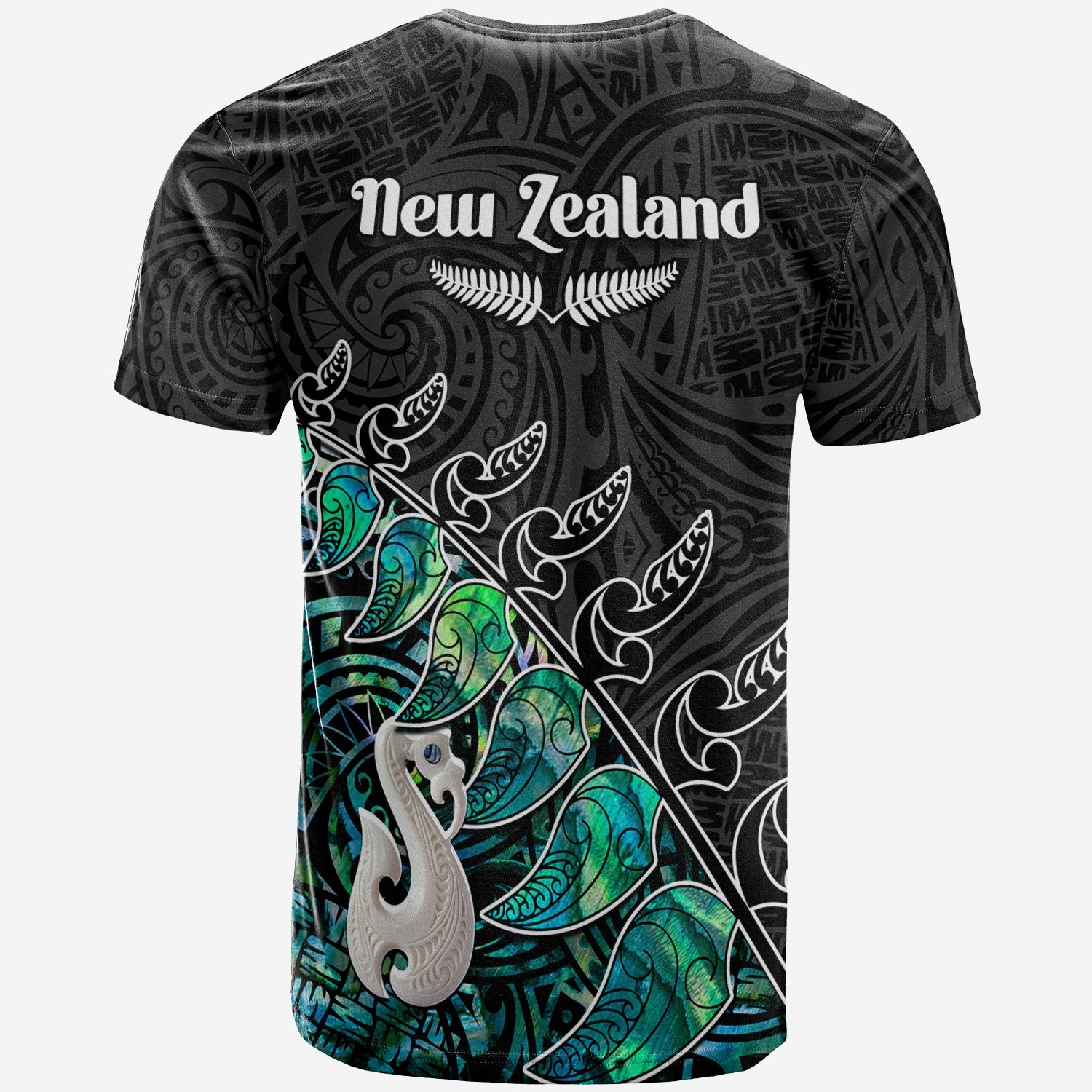 New Zealand Maori T shirt Fern and Manaia Version Black - Vibe Hoodie Shop