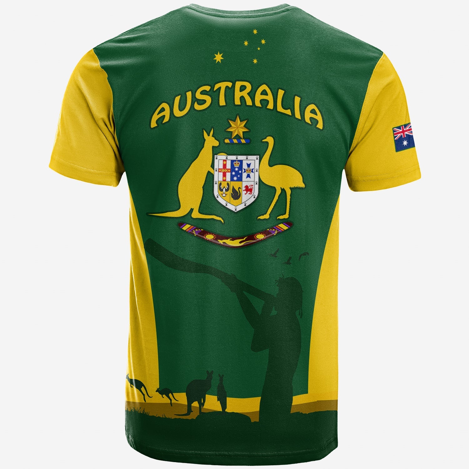 Australia National Colours T shirt Green and Gold - Vibe Hoodie Shop