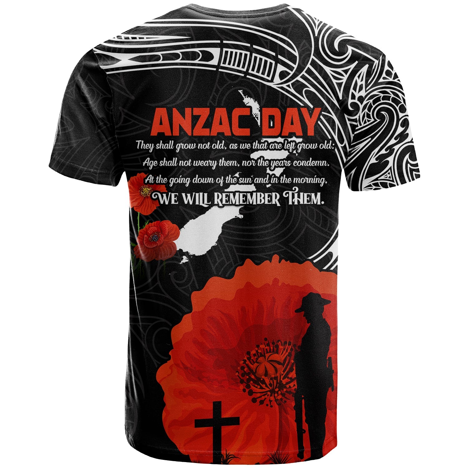 (Custom Personalised) New Zealand ANZAC 2022 T shirt Maori Mix Fern Poppy - Vibe Hoodie Shop