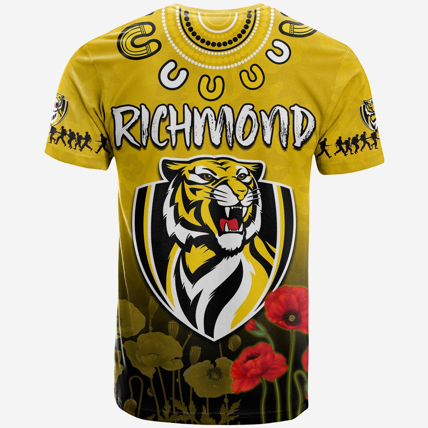 Richmond ANZAC 2022 T shirt Tigers Aboriginal Poppy - Vibe Hoodie Shop