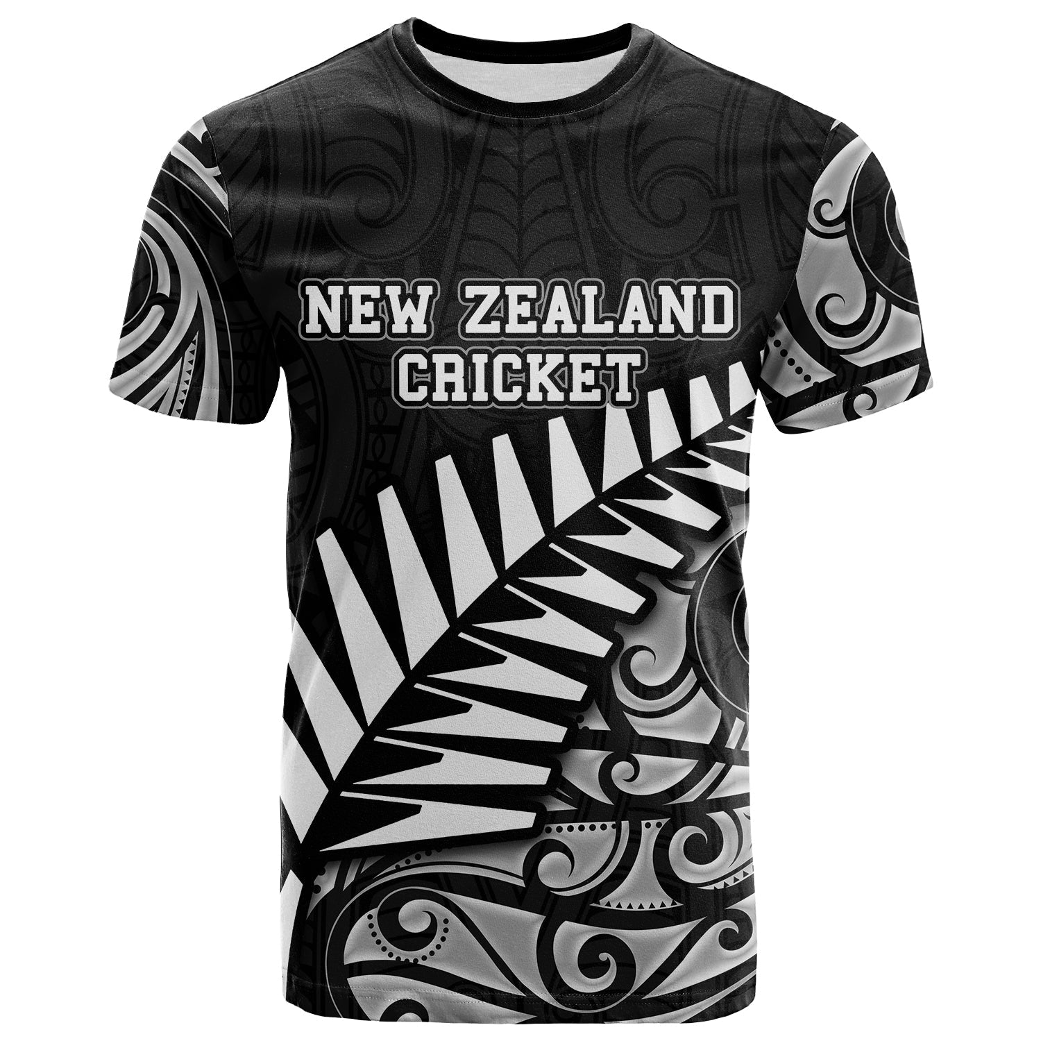 (Custom Personalised And Number) New Zealand National Cricket Team T shirt Maori Patterns - Vibe Hoodie Shop