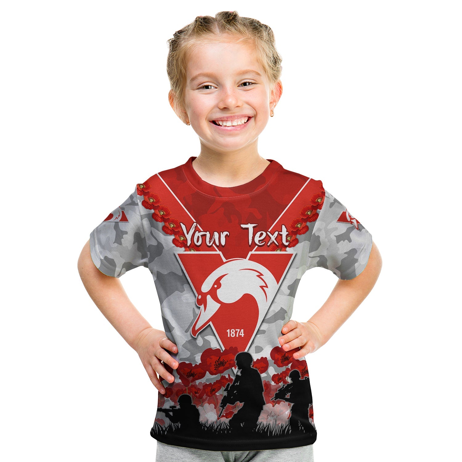 (Custom Personalised) Swans ANZAC 2022 T shirt KID Bloods Sydney Poppy Flowers - Vibe Hoodie Shop