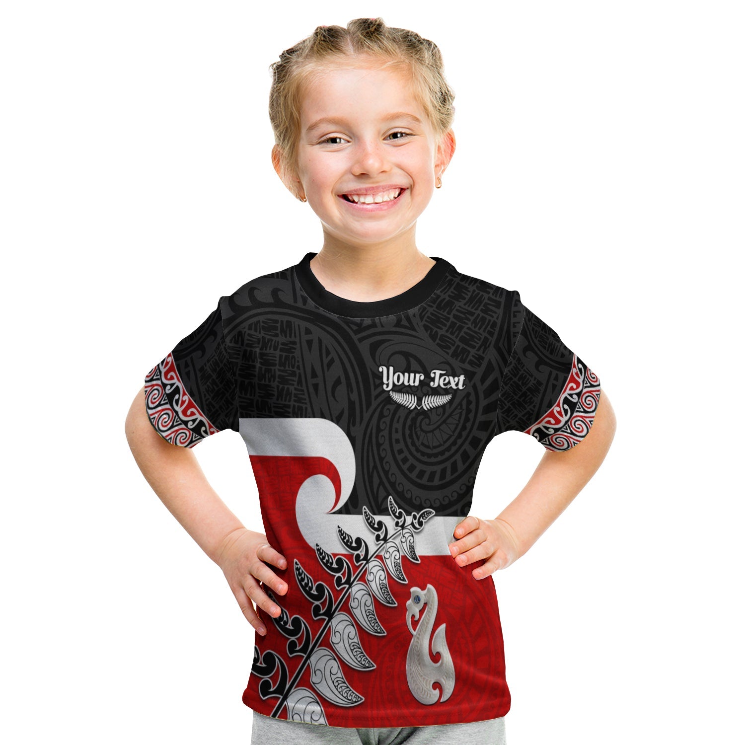 (Custom Personalised) Waitangi T shirt KID Aotearoa Maori Pattern Mix Fern and Manaia Koru - Vibe Hoodie Shop