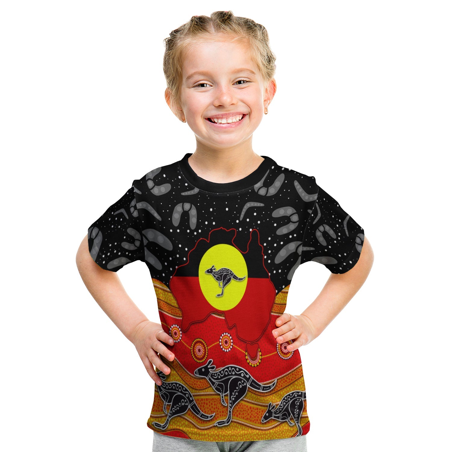 (Custom Personalised) Aboriginal Flag T shirt KID Map Aussie - Vibe Hoodie Shop