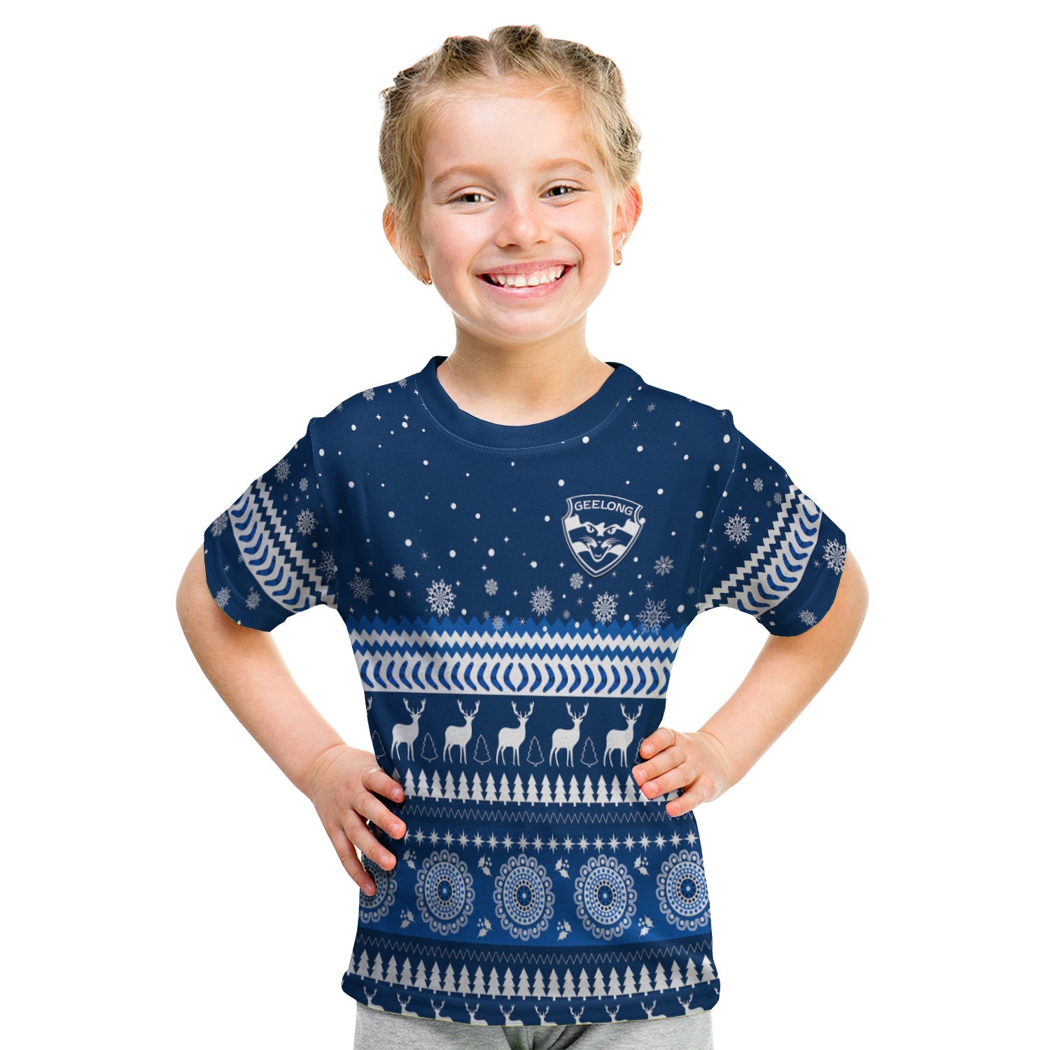 (Custom Personalised) Cats Christmas T shirt KID Indigenous Geelong Football - Vibe Hoodie Shop