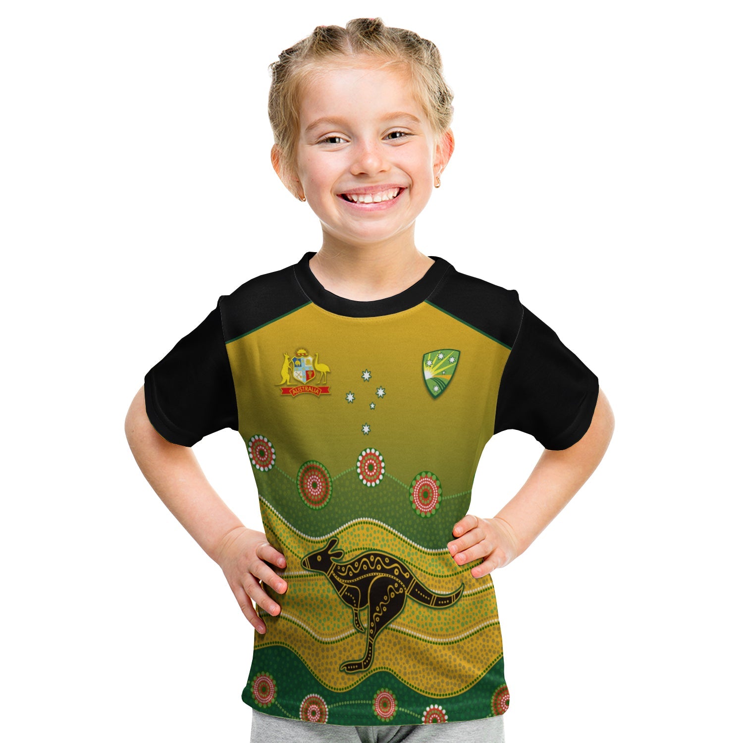 (Custom Personalised) Cricket Australia T shirt KID Indigenous Kangaroo - Custom Text and Number - Vibe Hoodie Shop