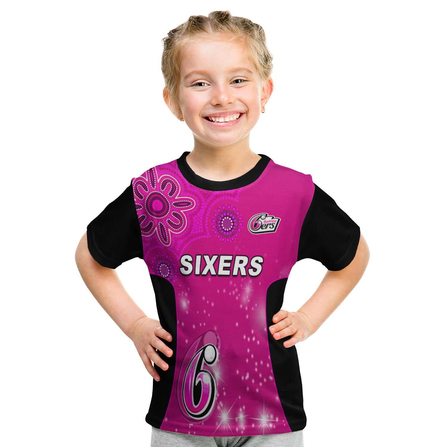 (Custom Text and Number) Sydney Sixers T shirt KID Cricket Australia Aboriginal - Vibe Hoodie Shop