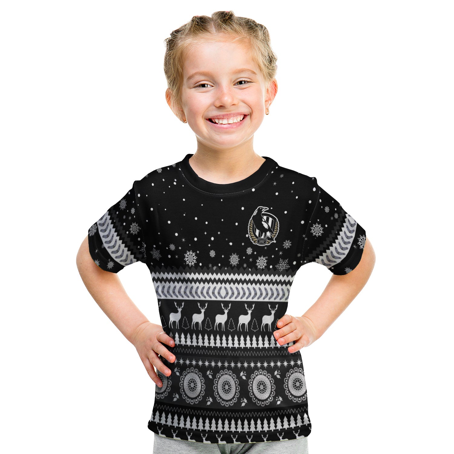 (Custom Personalised) Magpies Christmas T shirt KID Indigenous Collingwood Football - Vibe Hoodie Shop