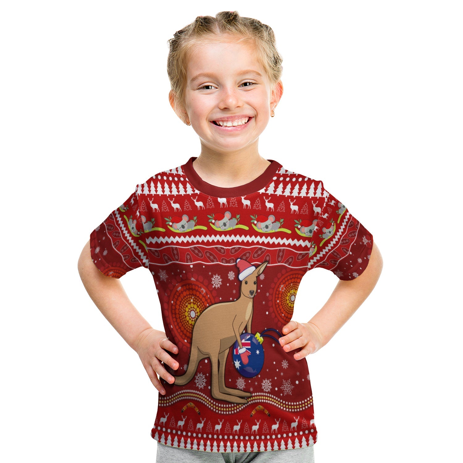 (Custom Personalised) Australia Christmas T shirt KID Aboriginal Kangaroo - Vibe Hoodie Shop