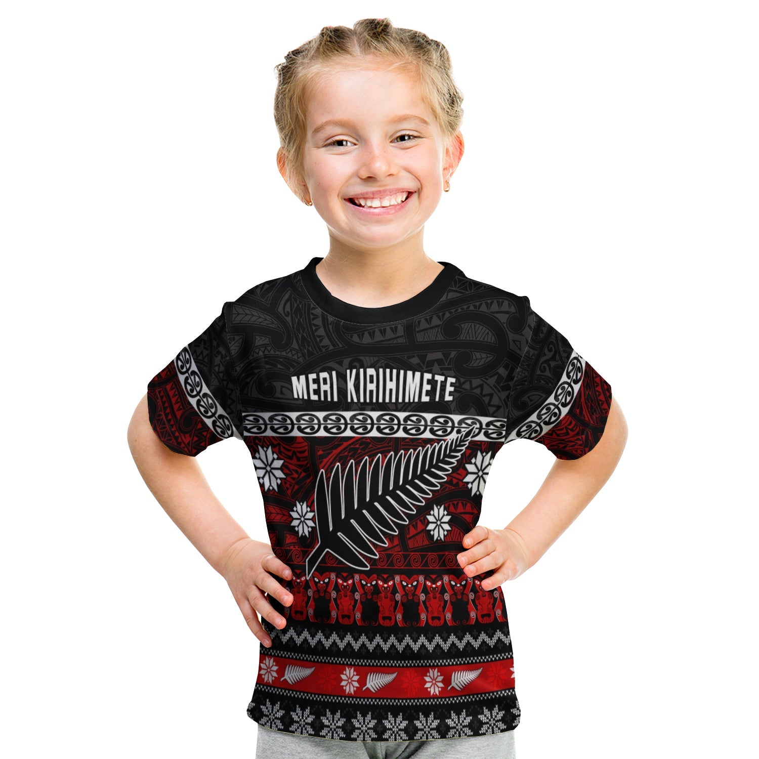 New Zealand Silver Fern Christmas T shirt KID Maori Meri Kirihimete - Vibe Hoodie Shop