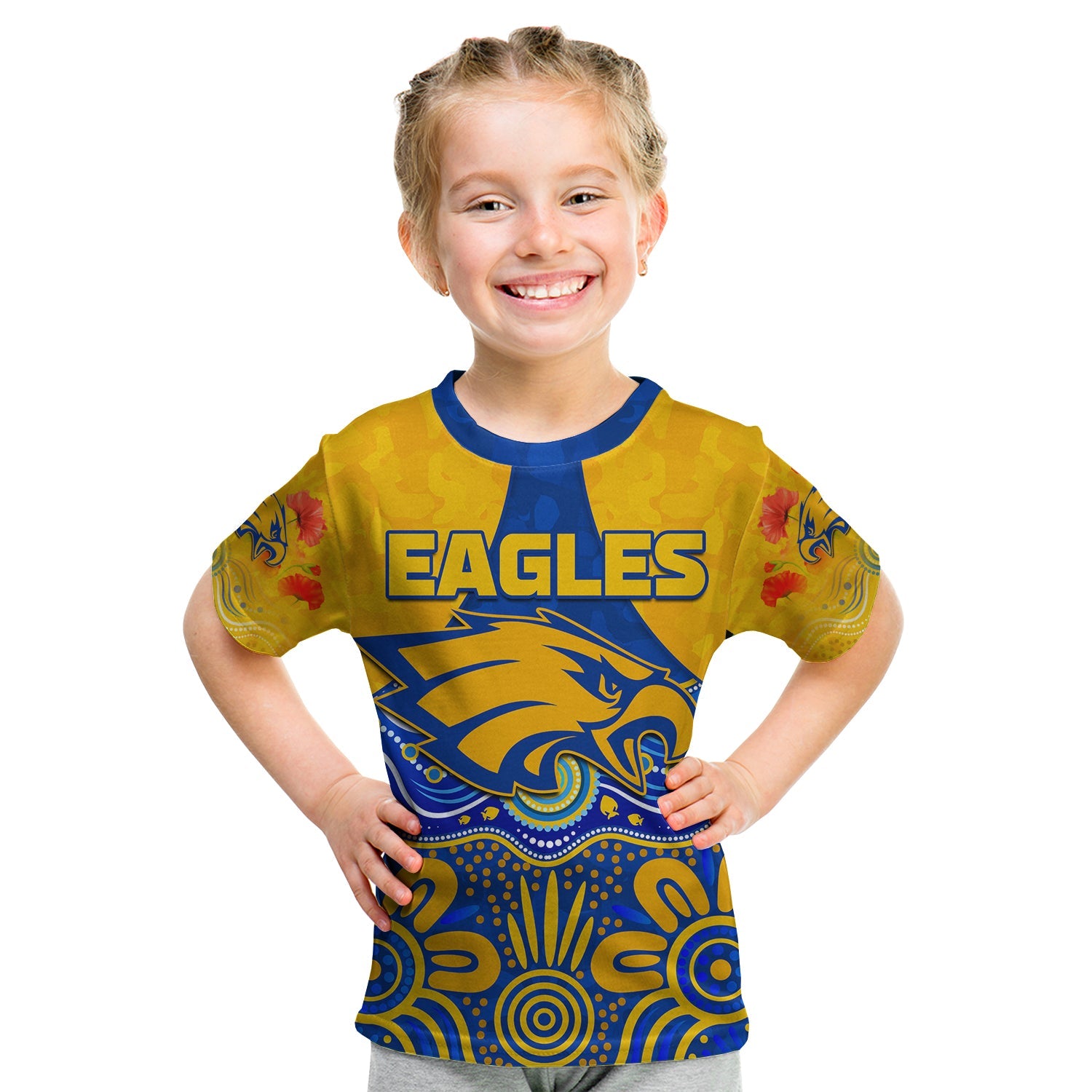 (Custom Text and Number) Eagles ANZAC 2022 T shirt KID West Coast Aboriginal Remember Them - Vibe Hoodie Shop