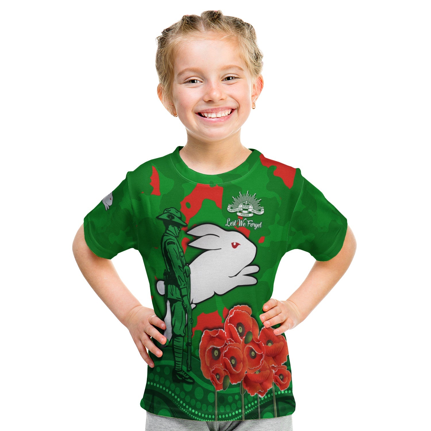 (Custom Personalised) Rabbitohs ANZAC Day T shirt KID South Sydney Camouflage Mix Aboriginal - Vibe Hoodie Shop