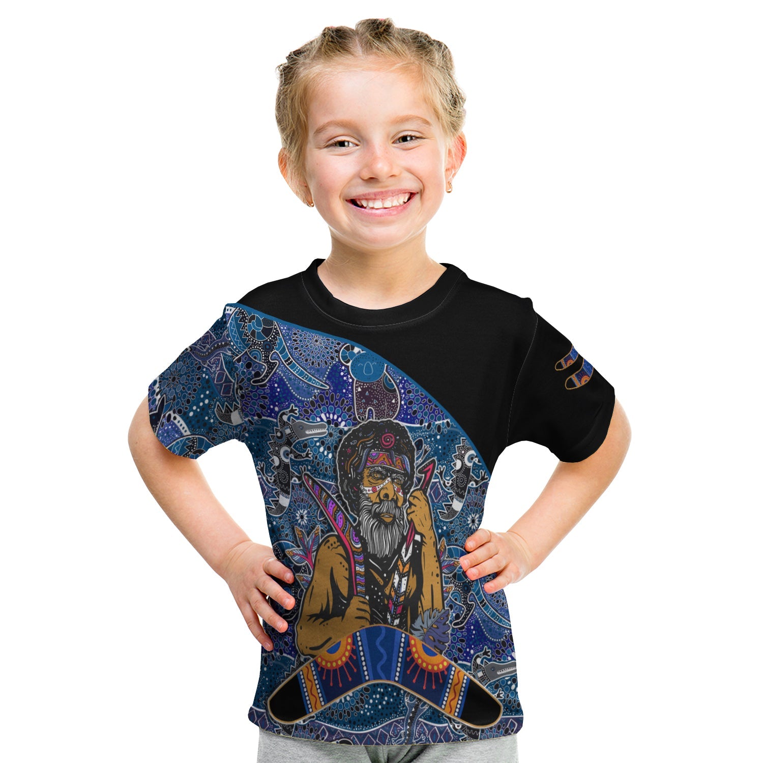 (Custom Personalised) Australian Boomerang T shirt KID Indigenous Australia Blue Graceful - Vibe Hoodie Shop