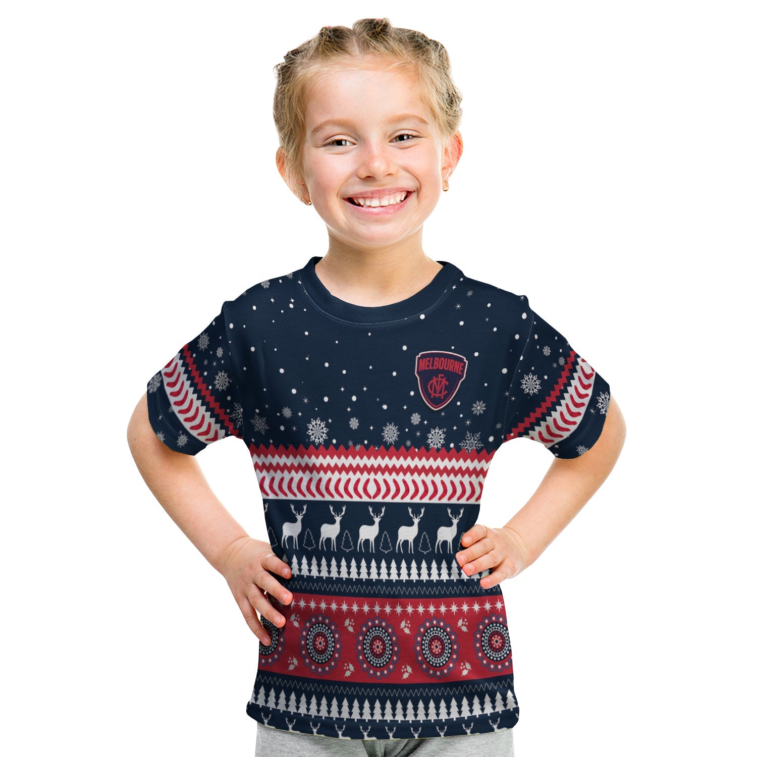 (Custom Personalised) Demons Christmas T shirt KID Indigenous Melbourne Football - Vibe Hoodie Shop