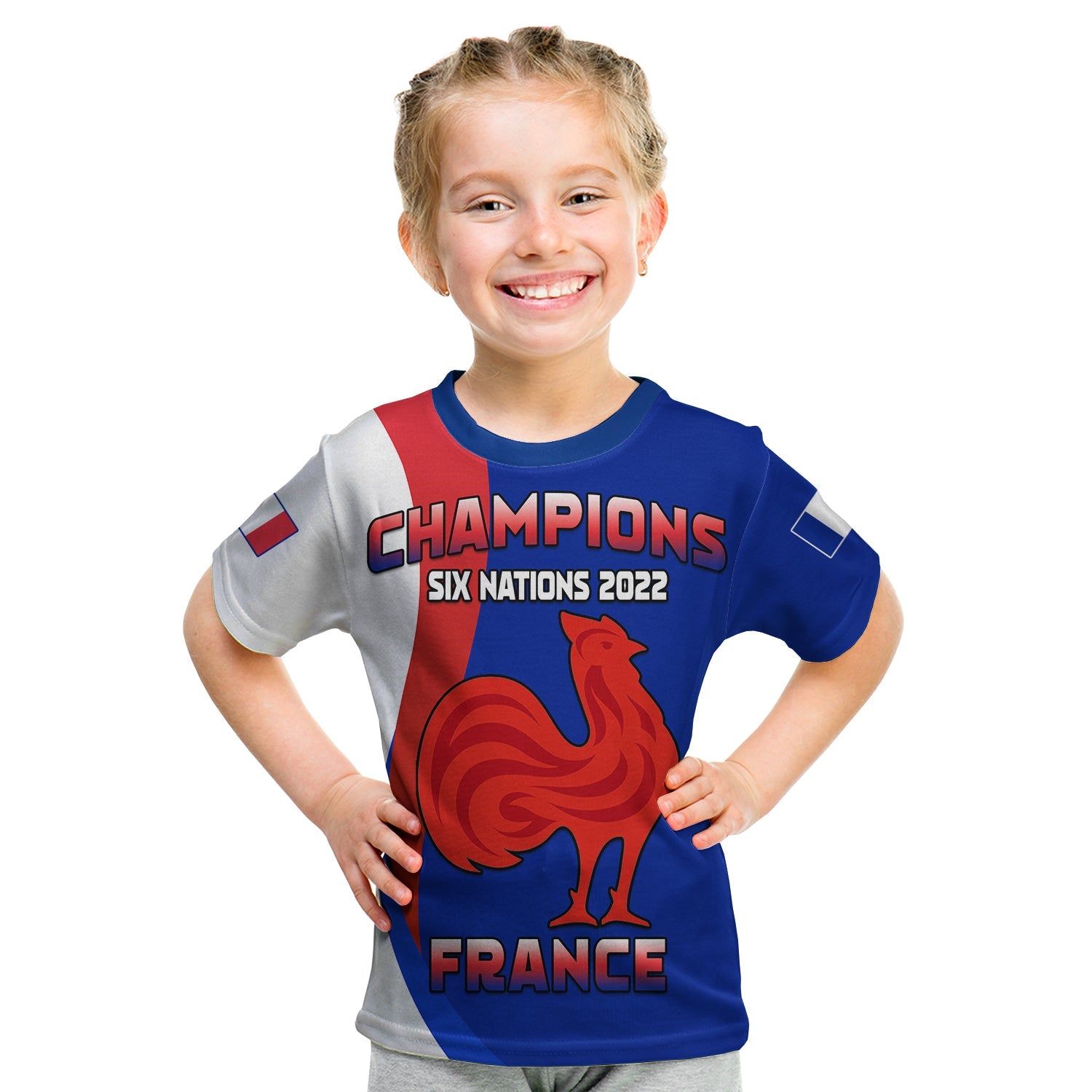 (Custom Personalised) France Rugby T shirt KID Champions Six Nations 2022 - Vibe Hoodie Shop