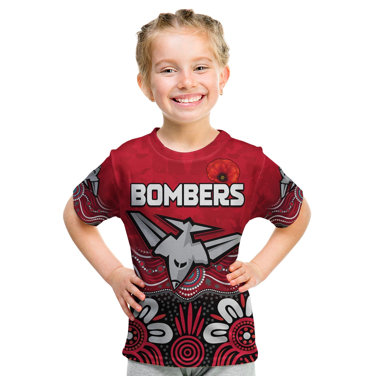 (Custom Text and Number) Bombers ANZAC 2022 T shirt KID Essendon Football Aboriginal Remember Them - Vibe Hoodie Shop