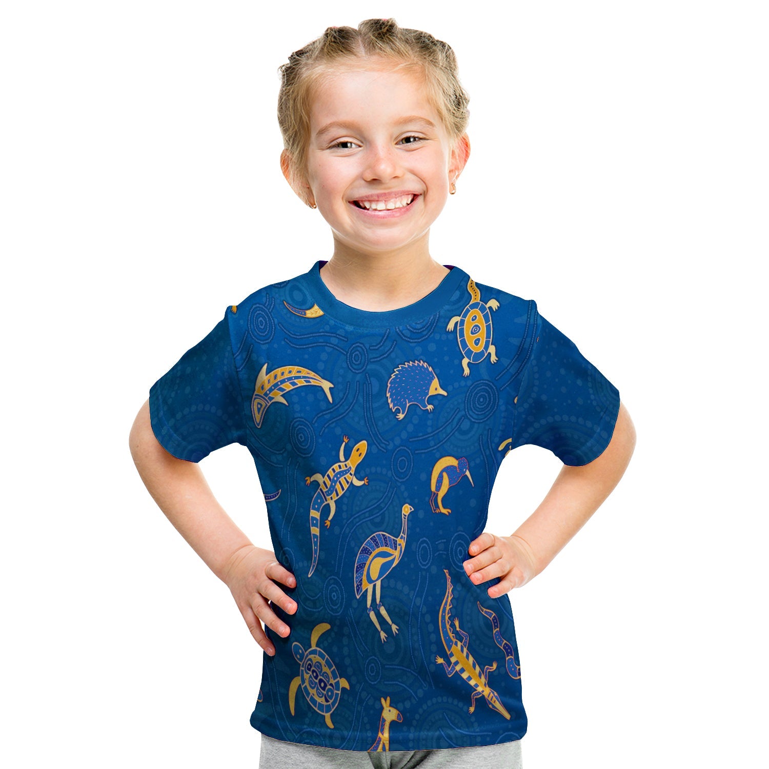 (Custom Personalised) Aboriginal Art T shirt KID Animals Australia Version Blue - Vibe Hoodie Shop