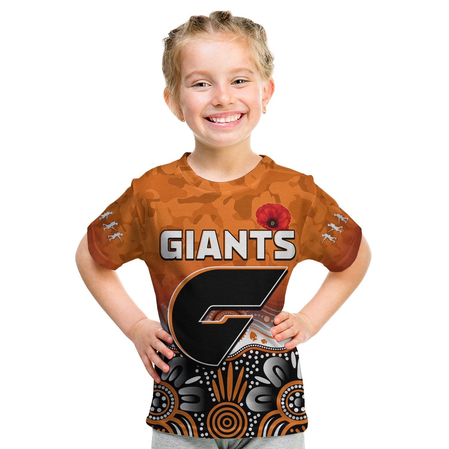 (Custom Text and Number) Giants ANZAC 2022 T shirt KID Greater Western Sydney GWS Aboriginal Poppy - Vibe Hoodie Shop