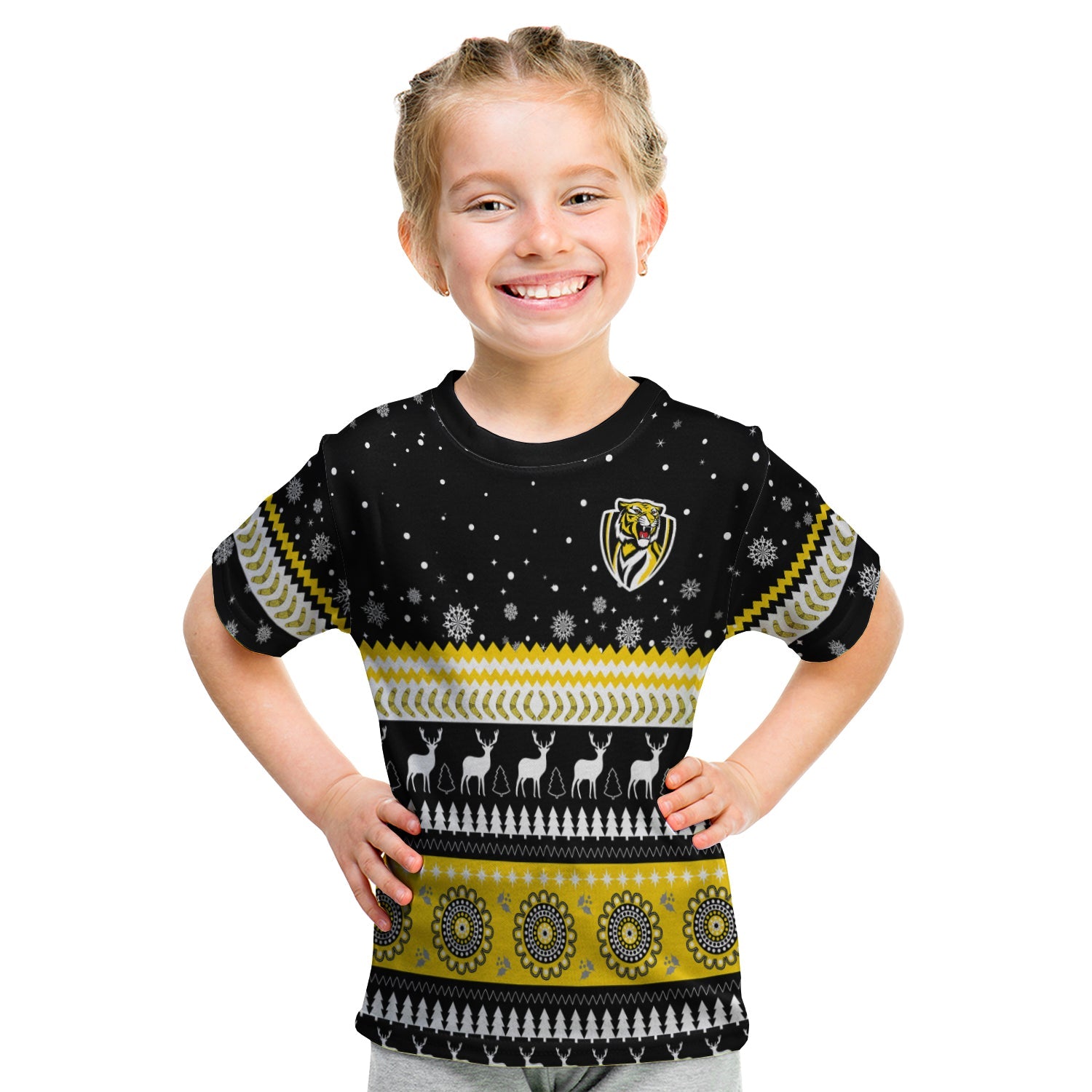 (Custom Personalised) Tigers Christmas T shirt KID Indigenous Richmond Football - Vibe Hoodie Shop