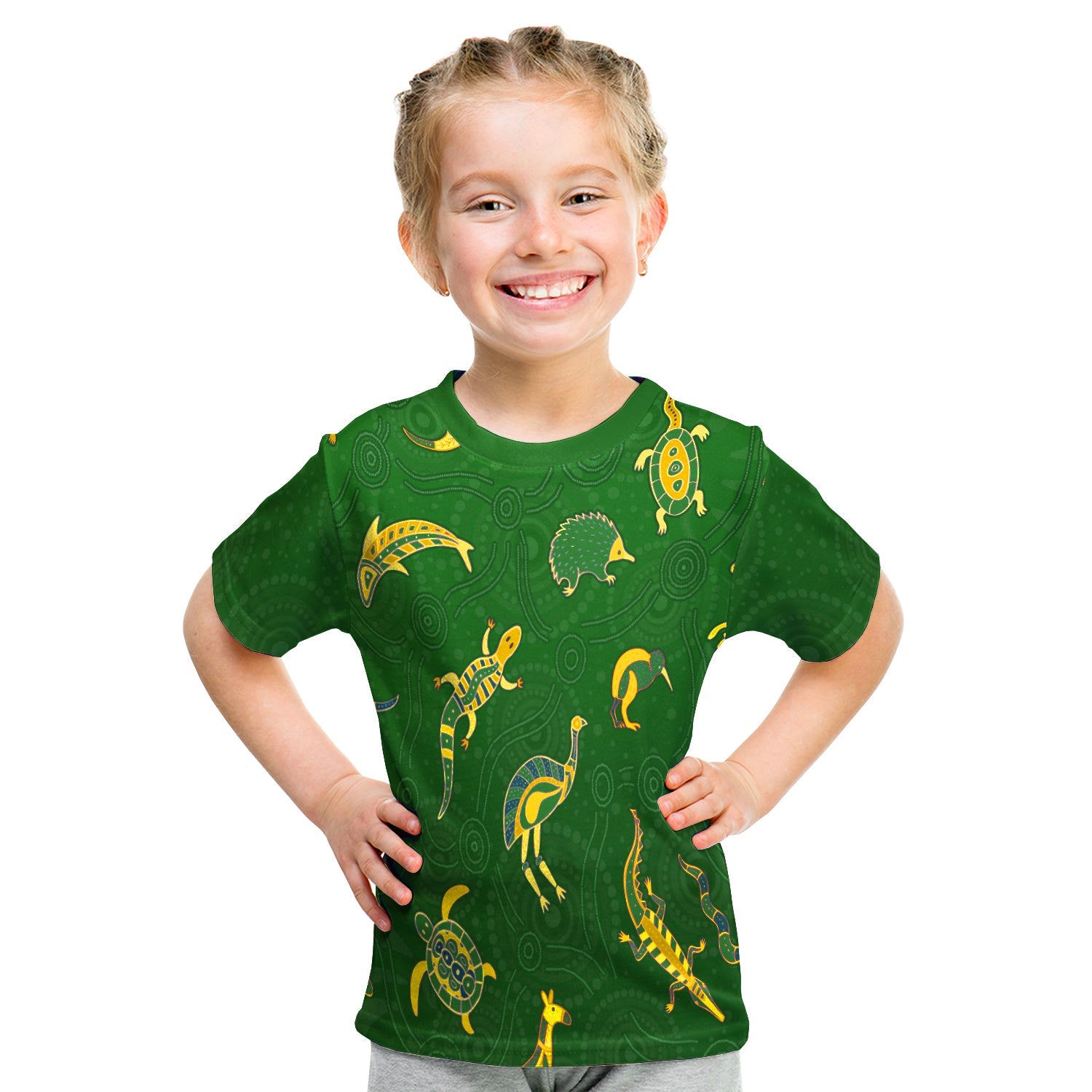 (Custom Personalised) Aboriginal Art T shirt KID Animals Australia Version Green - Vibe Hoodie Shop