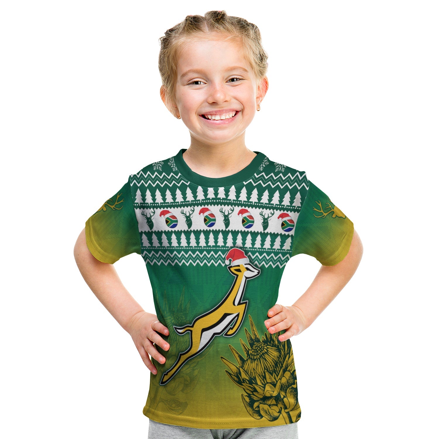 (Custom Personalised) South Africa Rugby Christmas T shirt KID Proud Springboks - Vibe Hoodie Shop