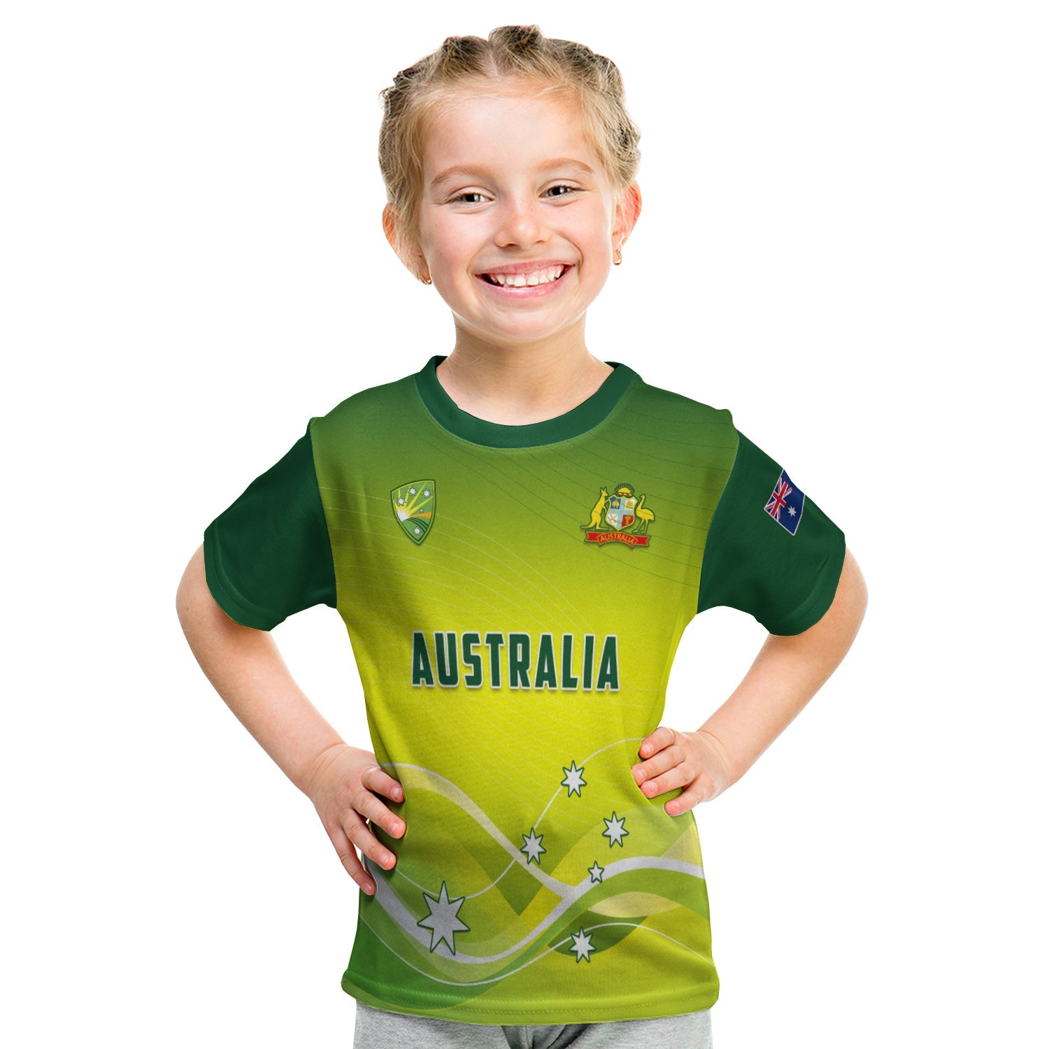 (Custom Personalised) Cricket Australia T shirt KID Simple Style - Custom Text and Number - Vibe Hoodie Shop