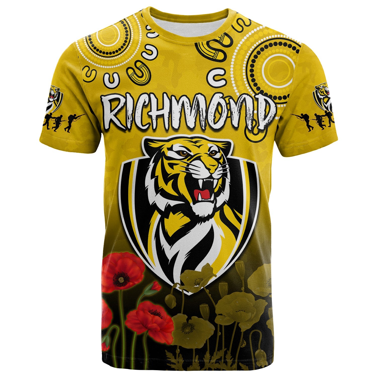 Richmond ANZAC 2022 T shirt Tigers Aboriginal Poppy - Vibe Hoodie Shop