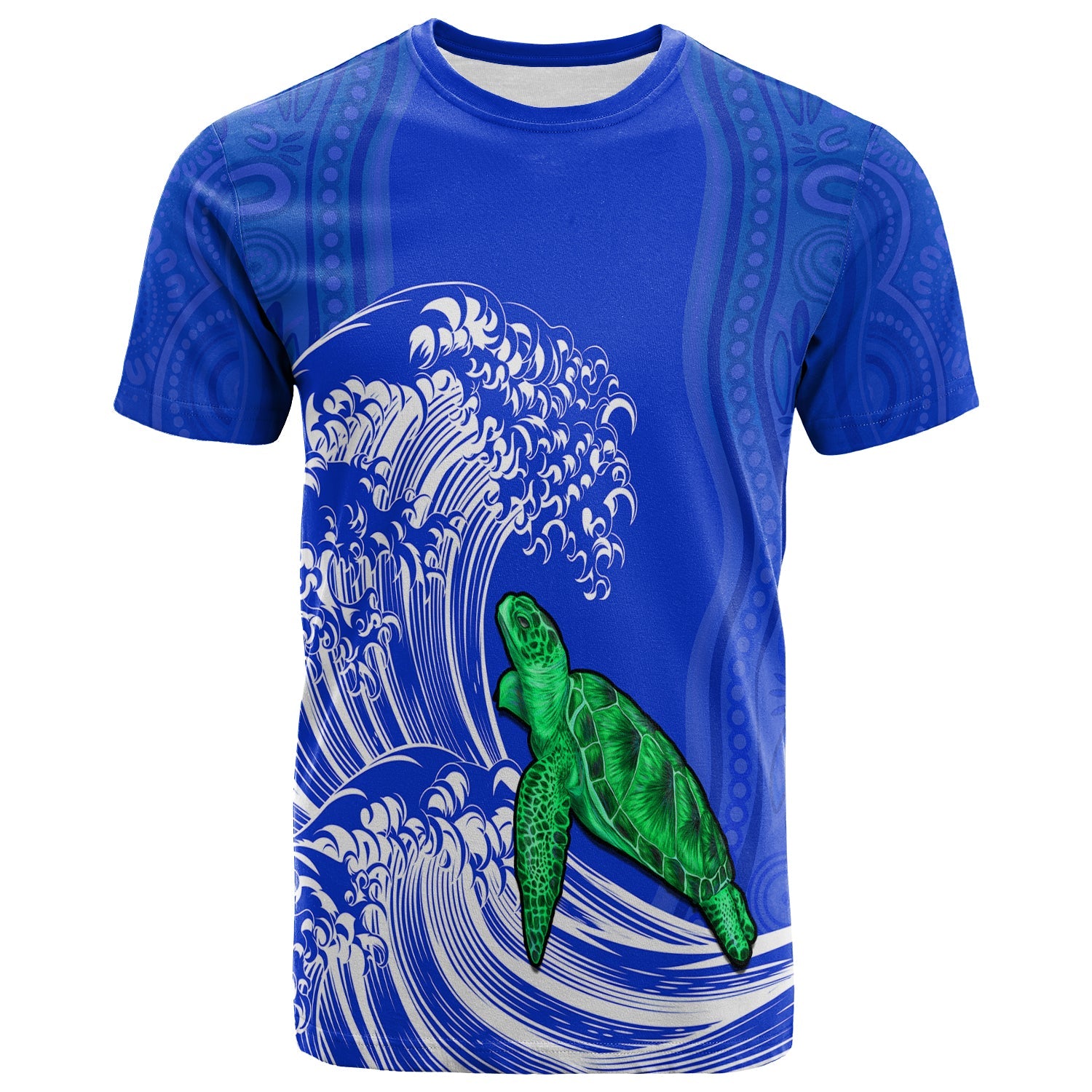 Torres Strait Islands T shirt The Dhari Mix Aboriginal Turtle Version Blue - Vibe Hoodie Shop