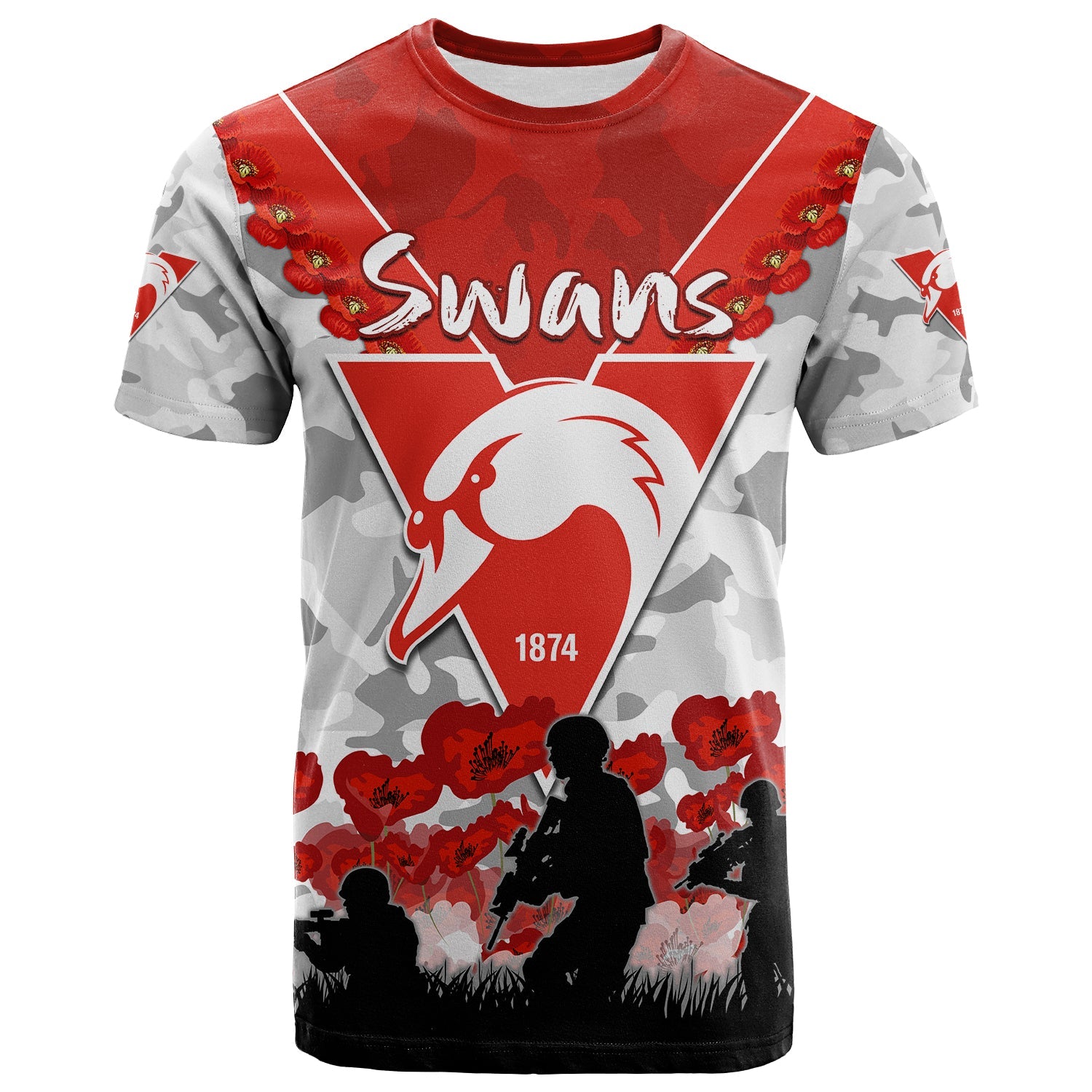 Swans ANZAC 2022 T shirt Bloods Sydney Poppy Flowers - Vibe Hoodie Shop