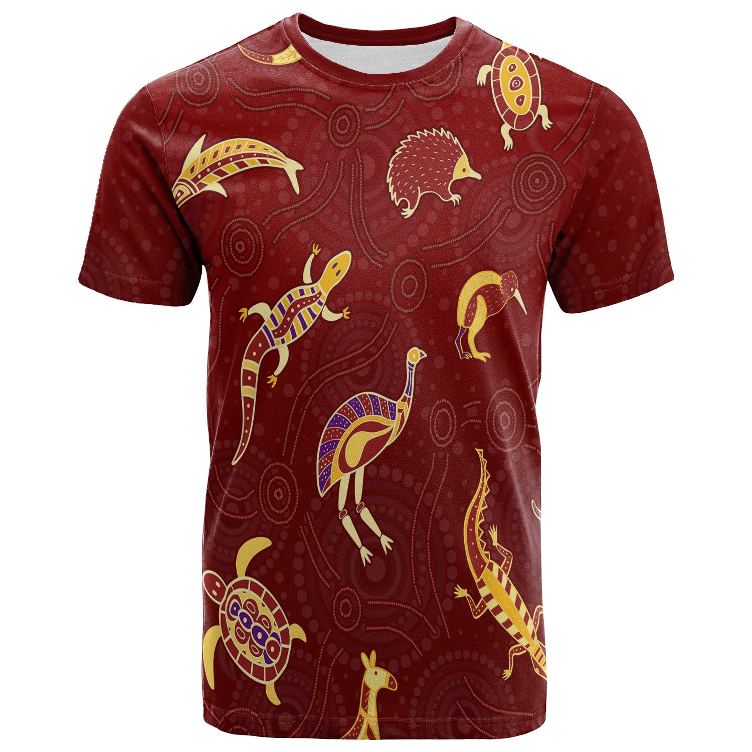 Aboriginal Art T shirt Animals Australia Version Maroon - Vibe Hoodie Shop