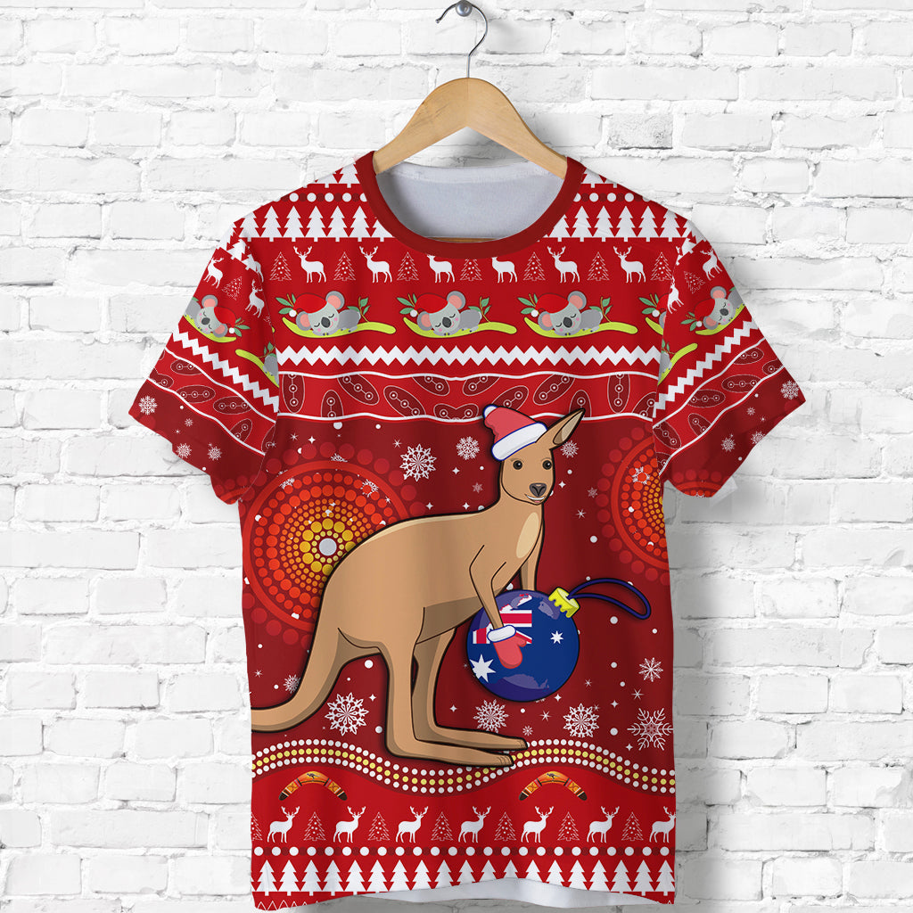 Australia Christmas T shirt Aboriginal Kangaroo - Vibe Hoodie Shop