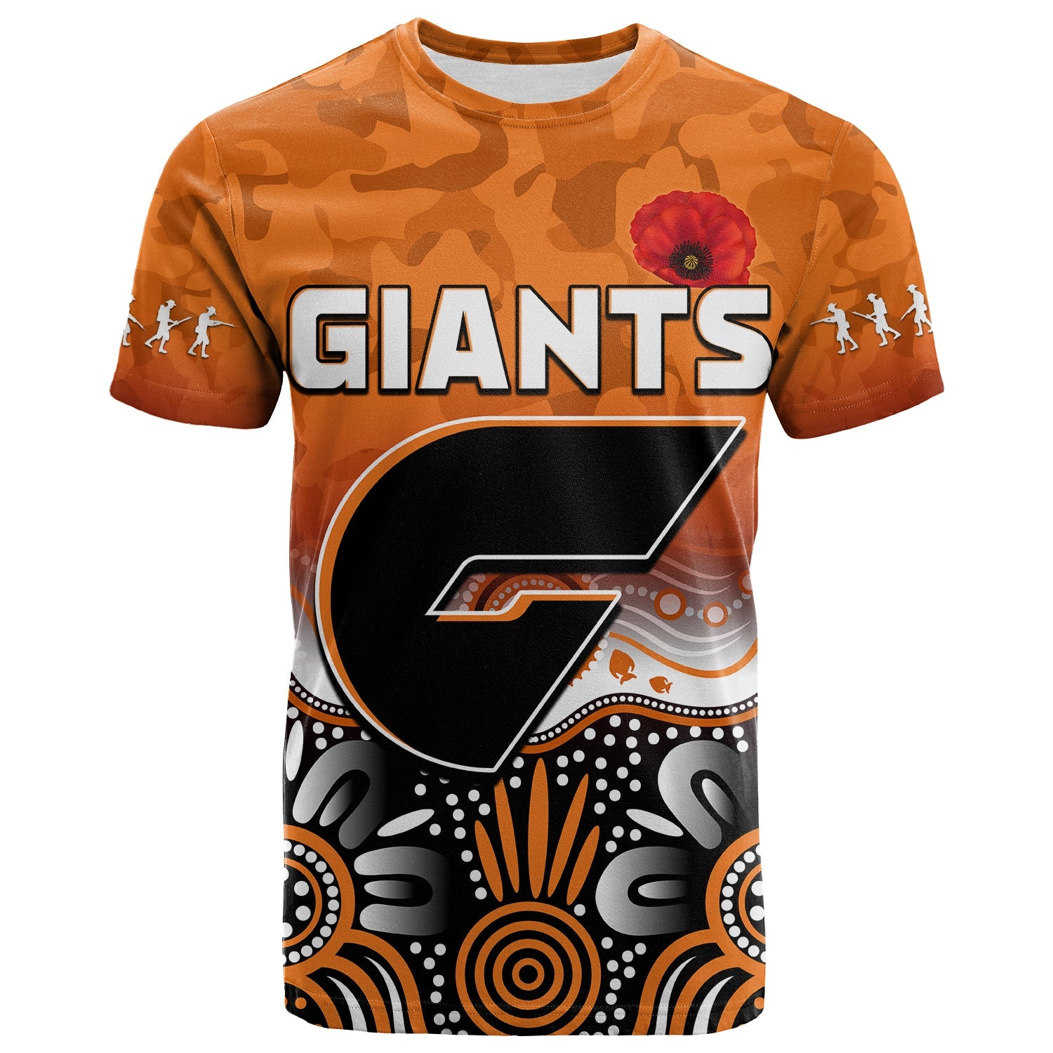 (Custom Text and Number) Giants ANZAC 2022 T shirt Greater Western Sydney GWS Aboriginal Poppy - Vibe Hoodie Shop