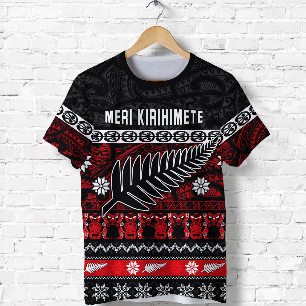 New Zealand Silver Fern Christmas T shirt Maori Meri Kirihimete - Vibe Hoodie Shop