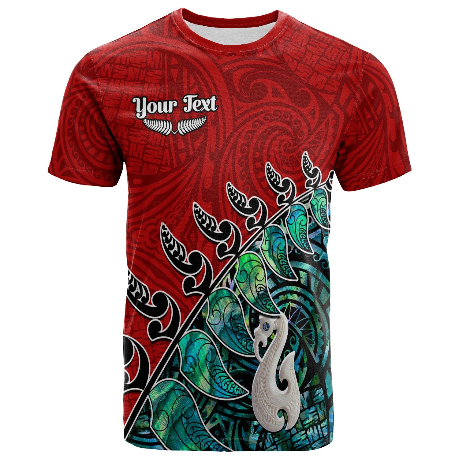 (Custom Personalised) New Zealand Maori T shirt Fern and Manaia Version Red - Vibe Hoodie Shop