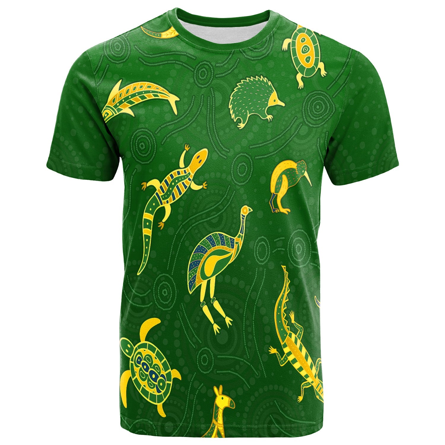 Aboriginal Art T shirt Animals Australia Version Green - Vibe Hoodie Shop