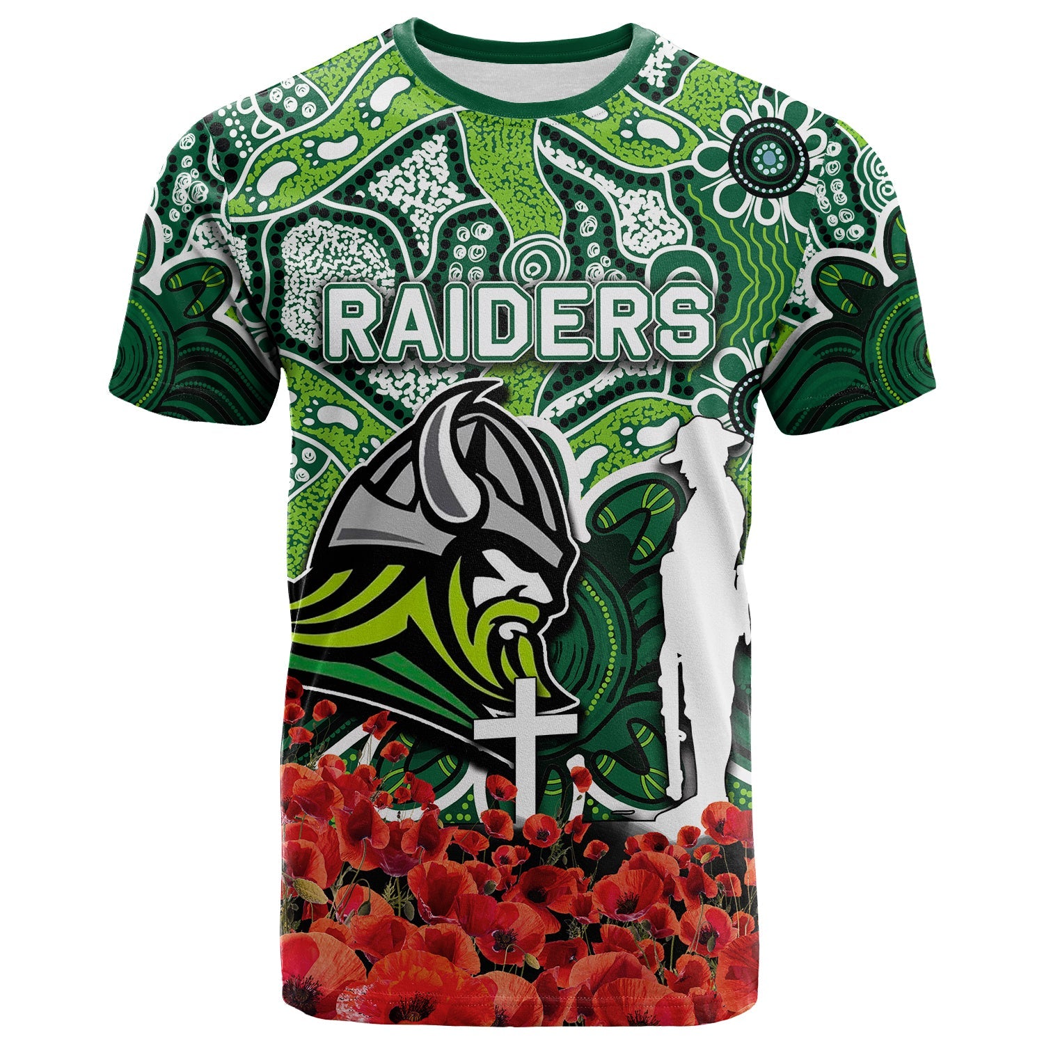 Raiders T shirt ANZAC Day Poppy Flowers With Aboriginal - Vibe Hoodie Shop