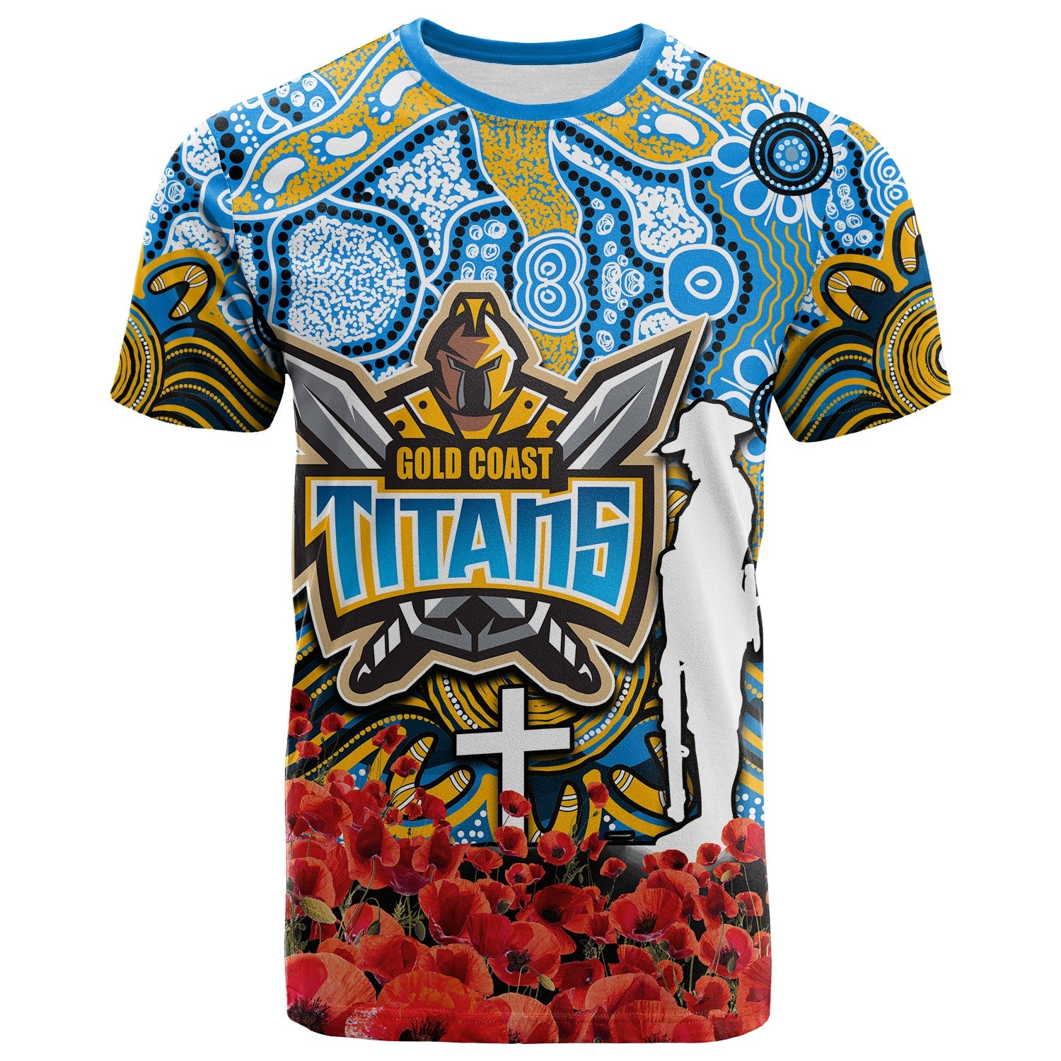 Titans T shirt ANZAC Day Poppy Flowers With Aboriginal - Vibe Hoodie Shop