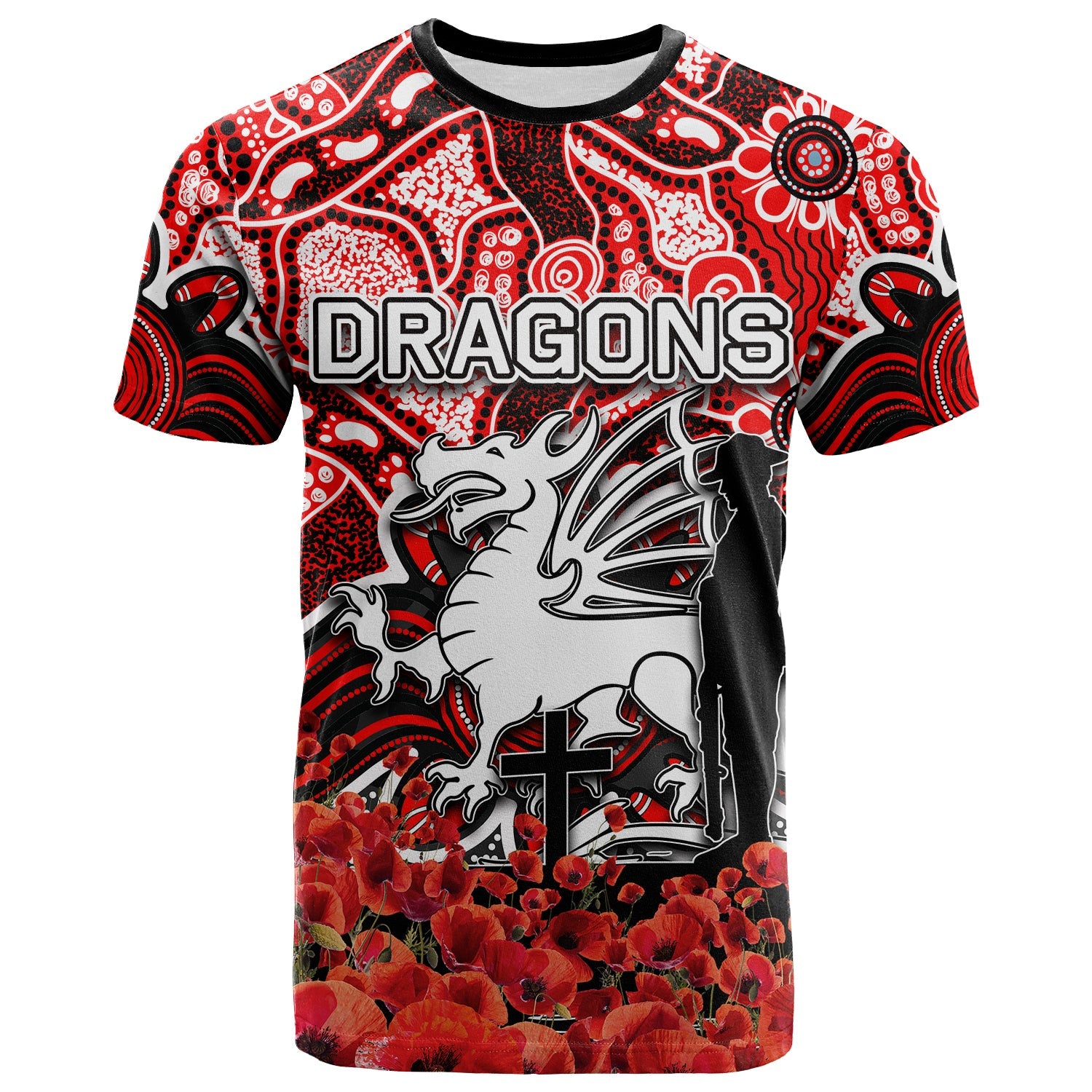 St. George Dragons T shirt ANZAC Day Poppy Flowers With Aboriginal - Vibe Hoodie Shop