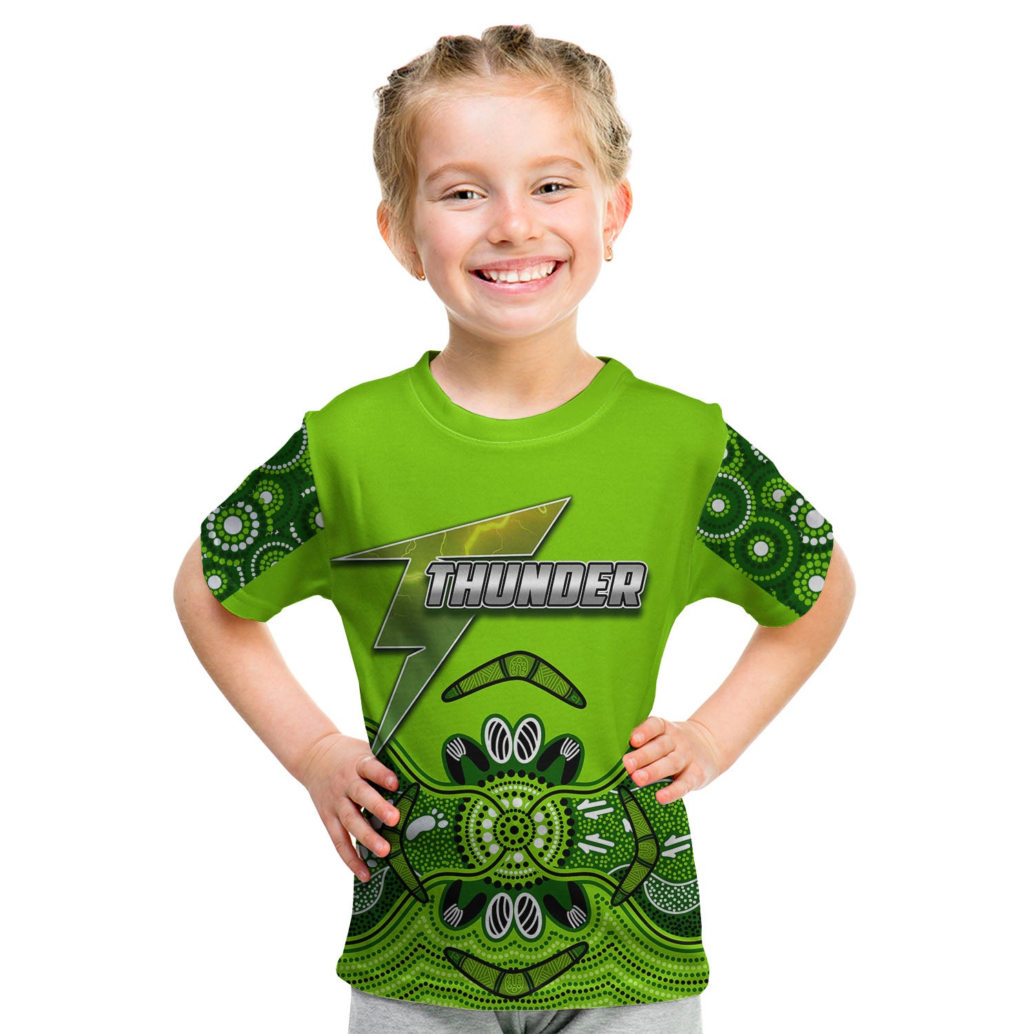 (Custom Personalised And Number) Sydney Thunder Cricket Aboriginal Vibe T Shirt KID - Vibe Hoodie Shop