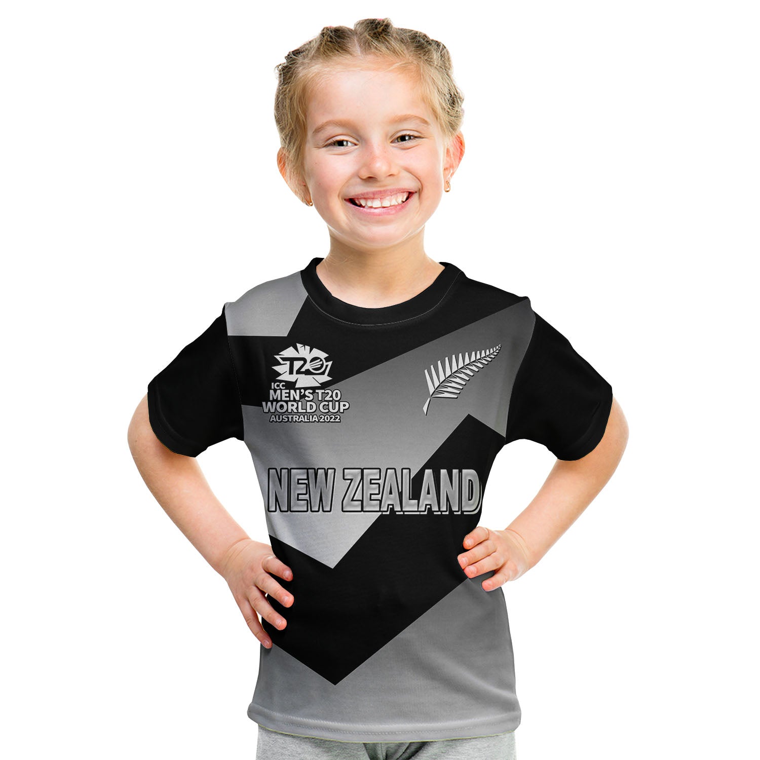 (Custom Personalised And Number) New Zealand Cricket T20 WC T Shirt KID - Vibe Hoodie Shop