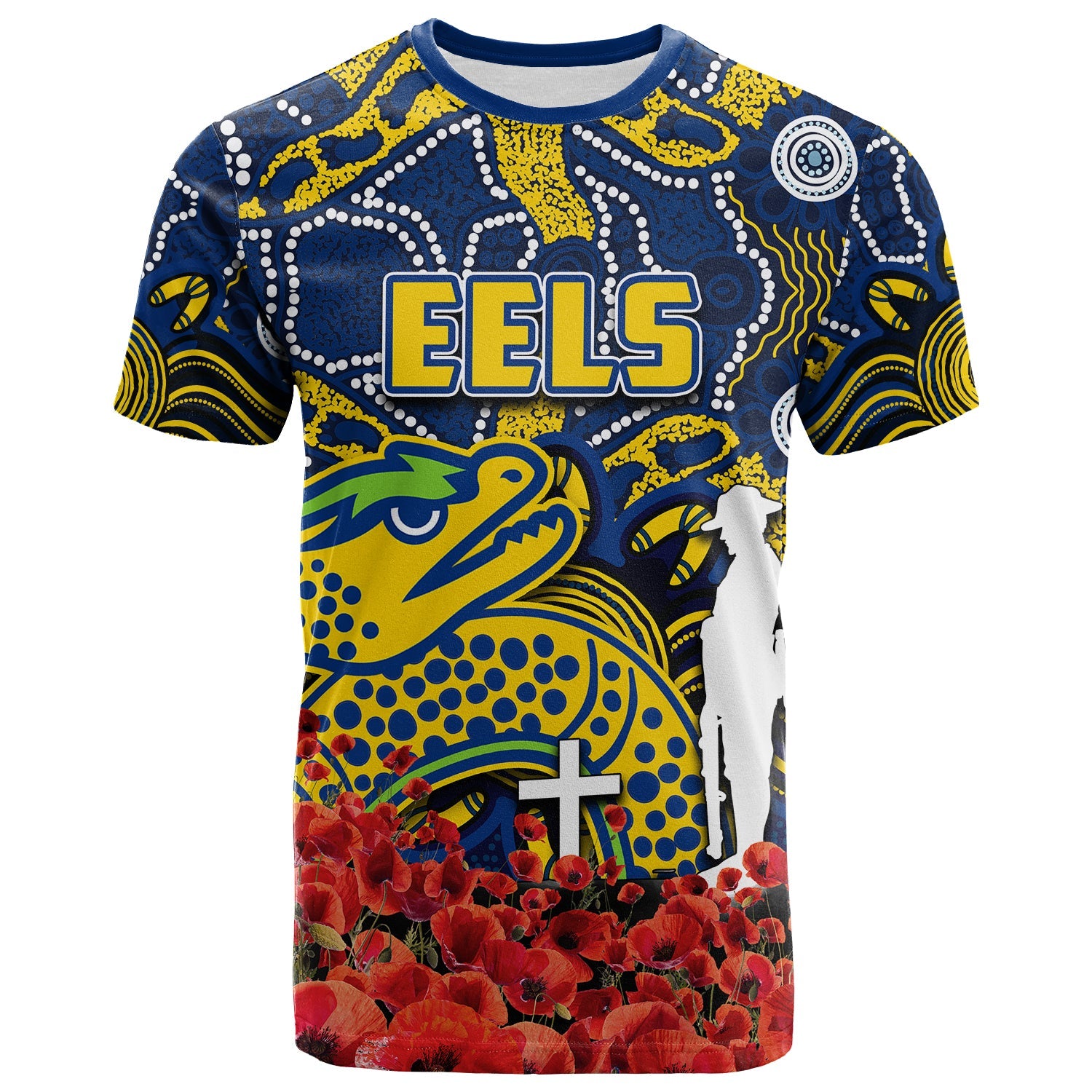 Eels T shirt ANZAC Day Poppy Flowers With Aboriginal - Vibe Hoodie Shop