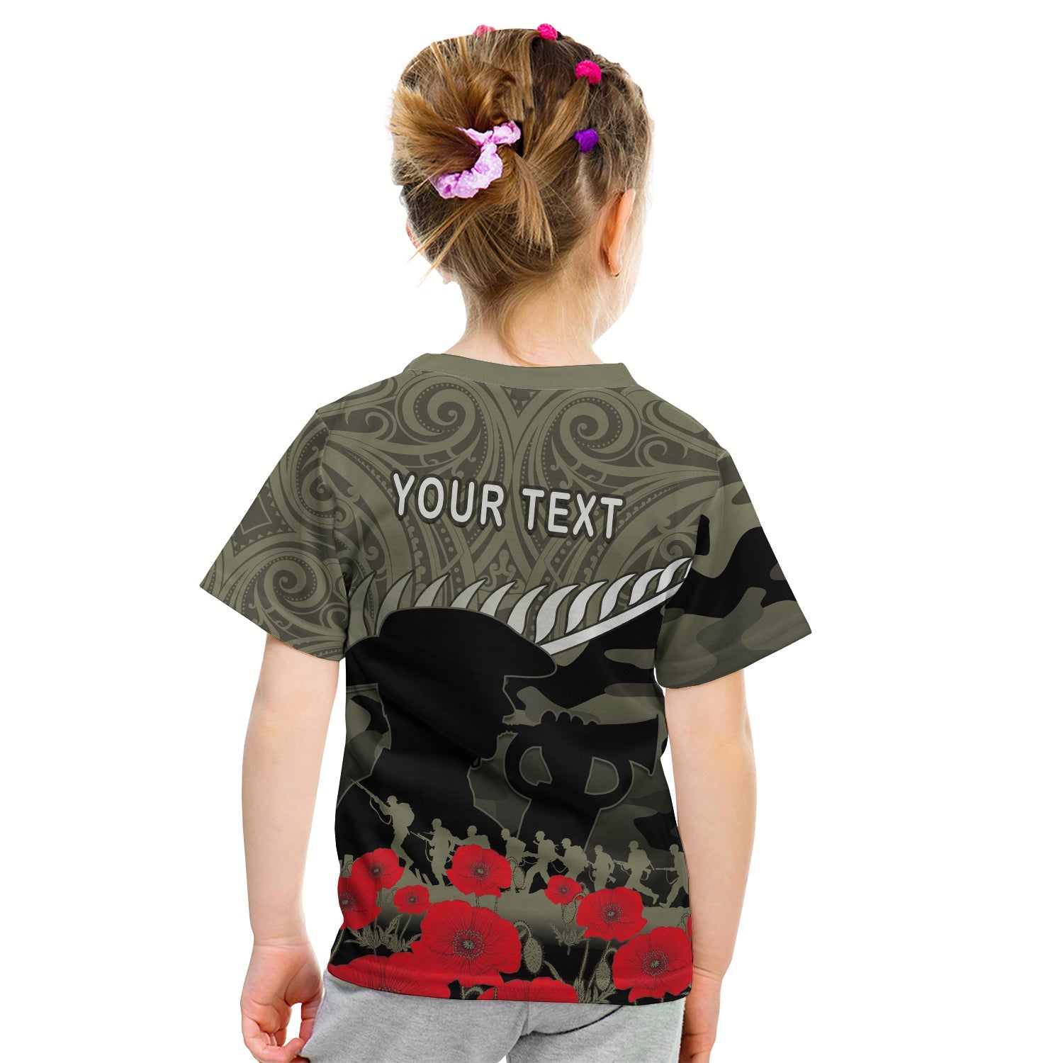 (Custom Personalised) New Zealand ANZAC 2022 T shirt KID Maori Camouflage - Vibe Hoodie Shop